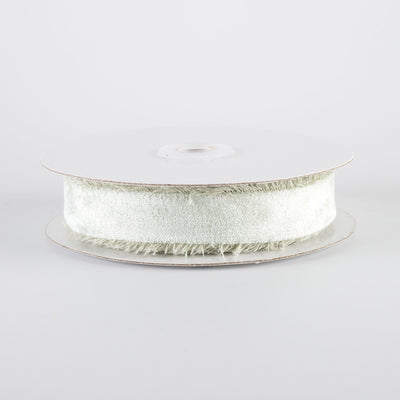 1" Frayed Edge Unwired Velvet Ribbon: Eucalyptus Green (10 Yards)