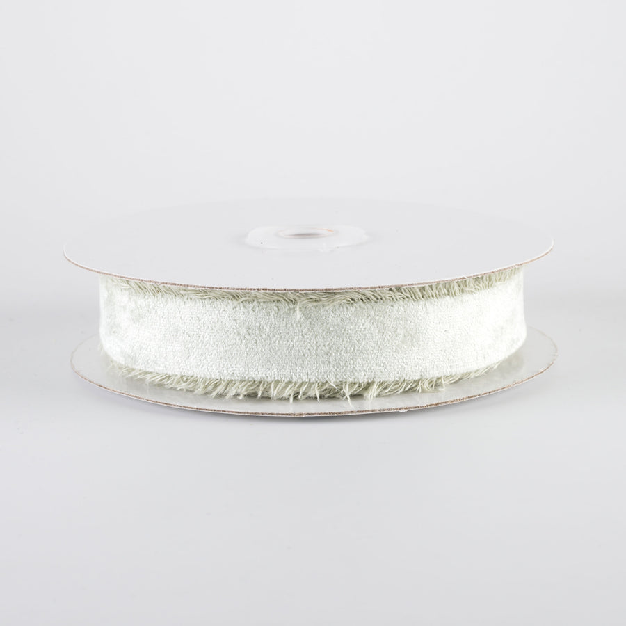 1" Frayed Edge Unwired Velvet Ribbon: Eucalyptus Green (10 Yards)
