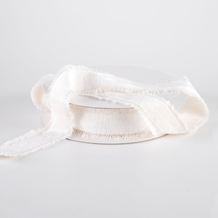 1" Frayed Edge Unwired Velvet Ribbon: Ivory (10 Yards) Lifestyle Photo