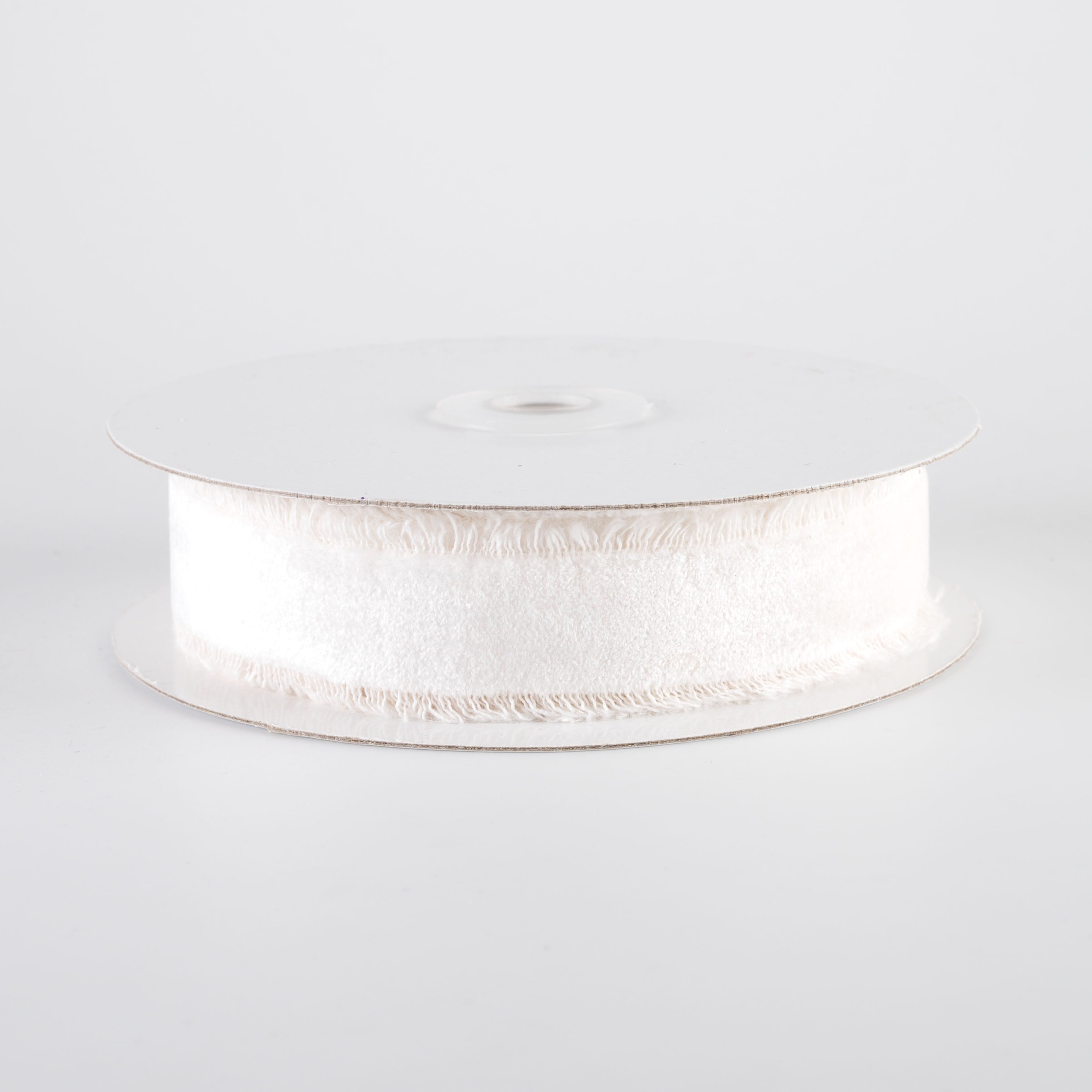 1" Frayed Edge Unwired Velvet Ribbon: Ivory (10 Yards)
