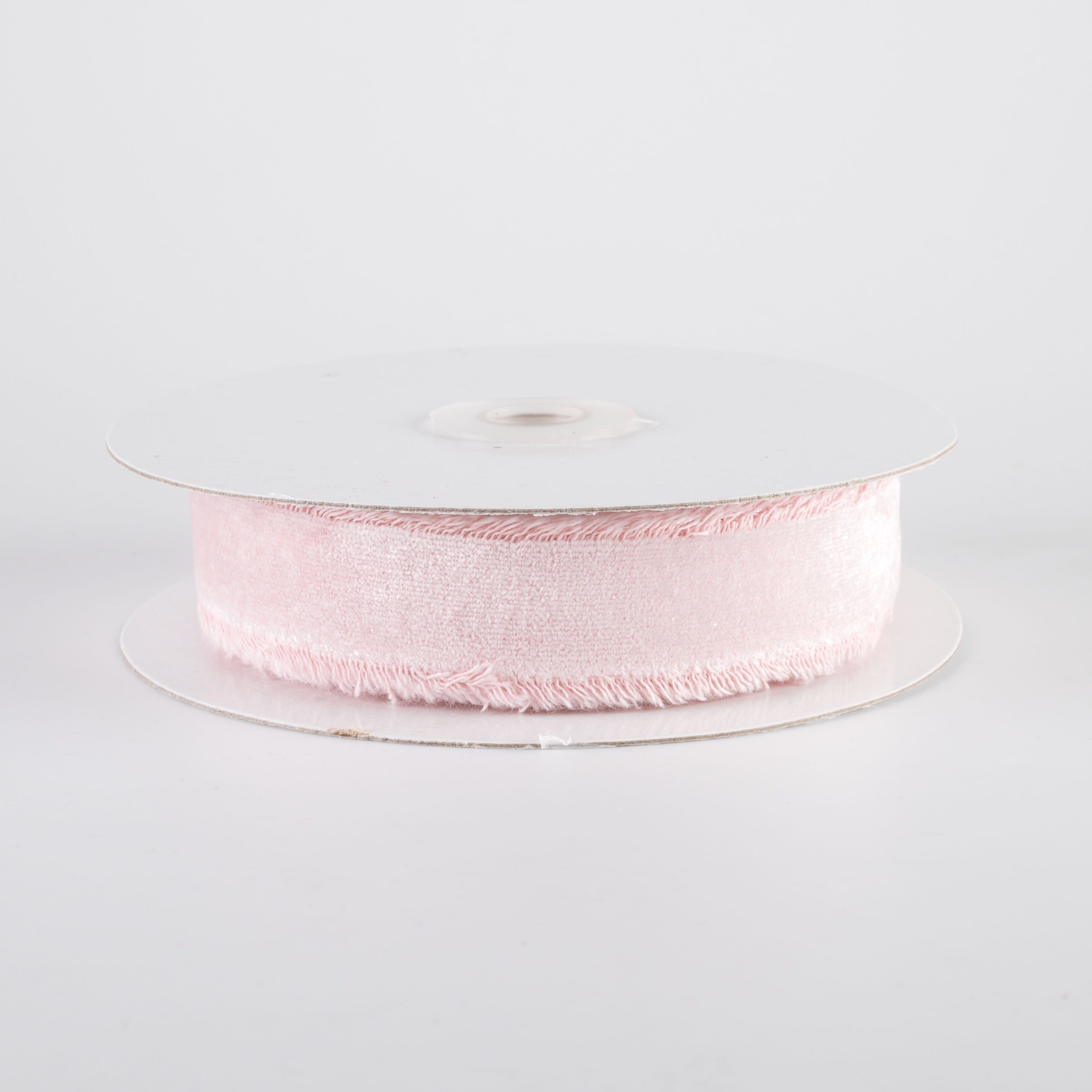 1" Frayed Edge Unwired Velvet Ribbon: Light Pink (10 Yards)