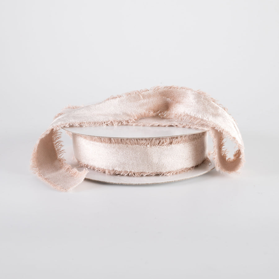 1" Frayed Edge Unwired Velvet Ribbon: Natural (10 Yards) Lifestyle Photo