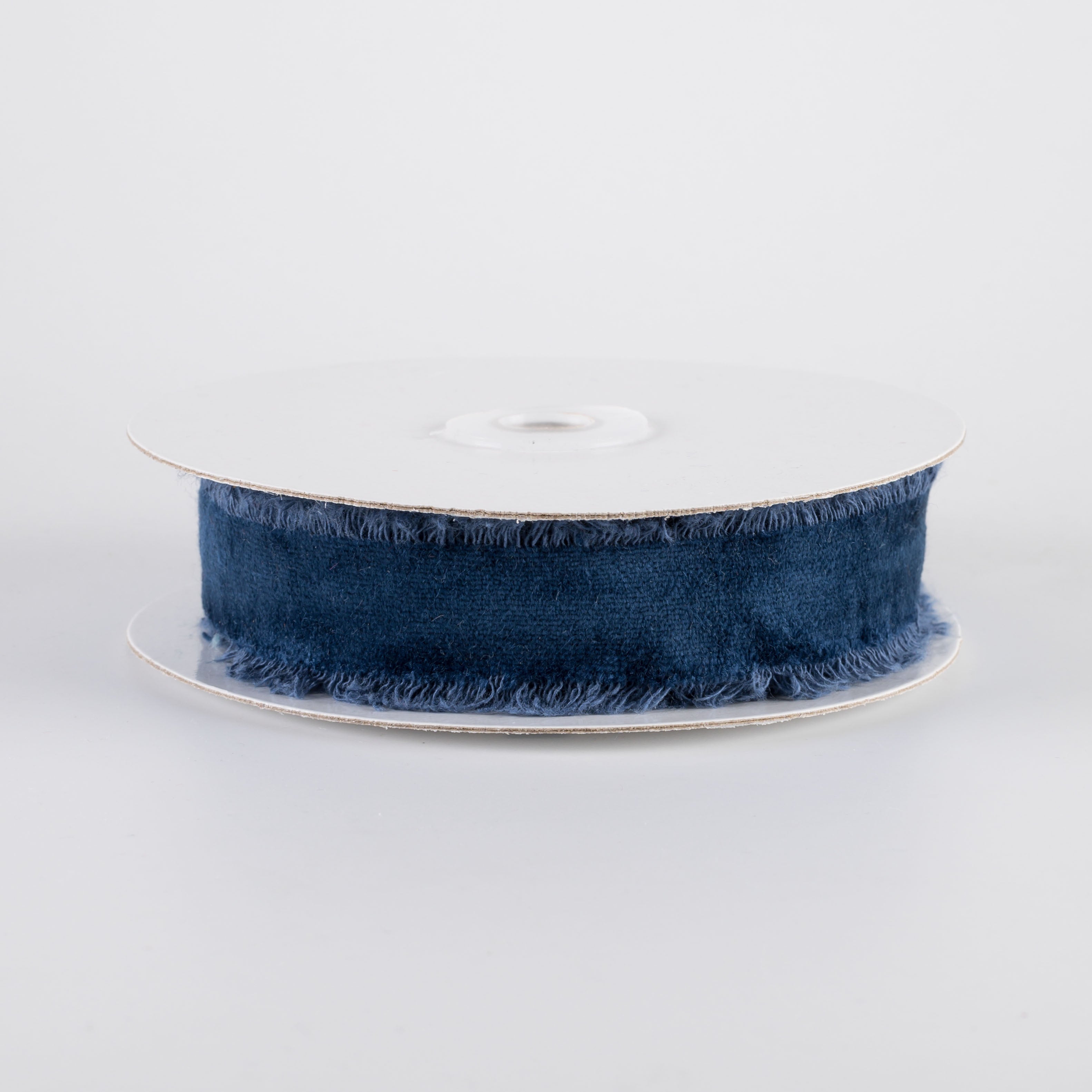 1" Frayed Edge Unwired Velvet Ribbon: Navy Blue (10 Yards)