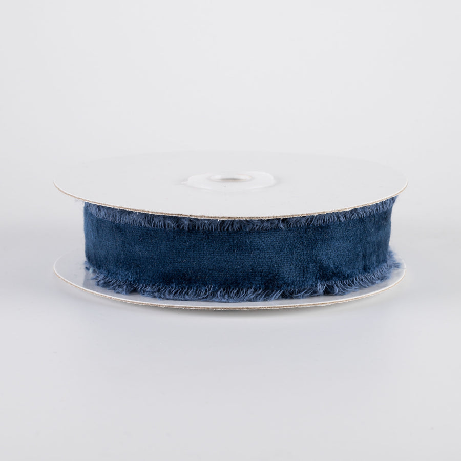 1" Frayed Edge Unwired Velvet Ribbon: Navy Blue (10 Yards)