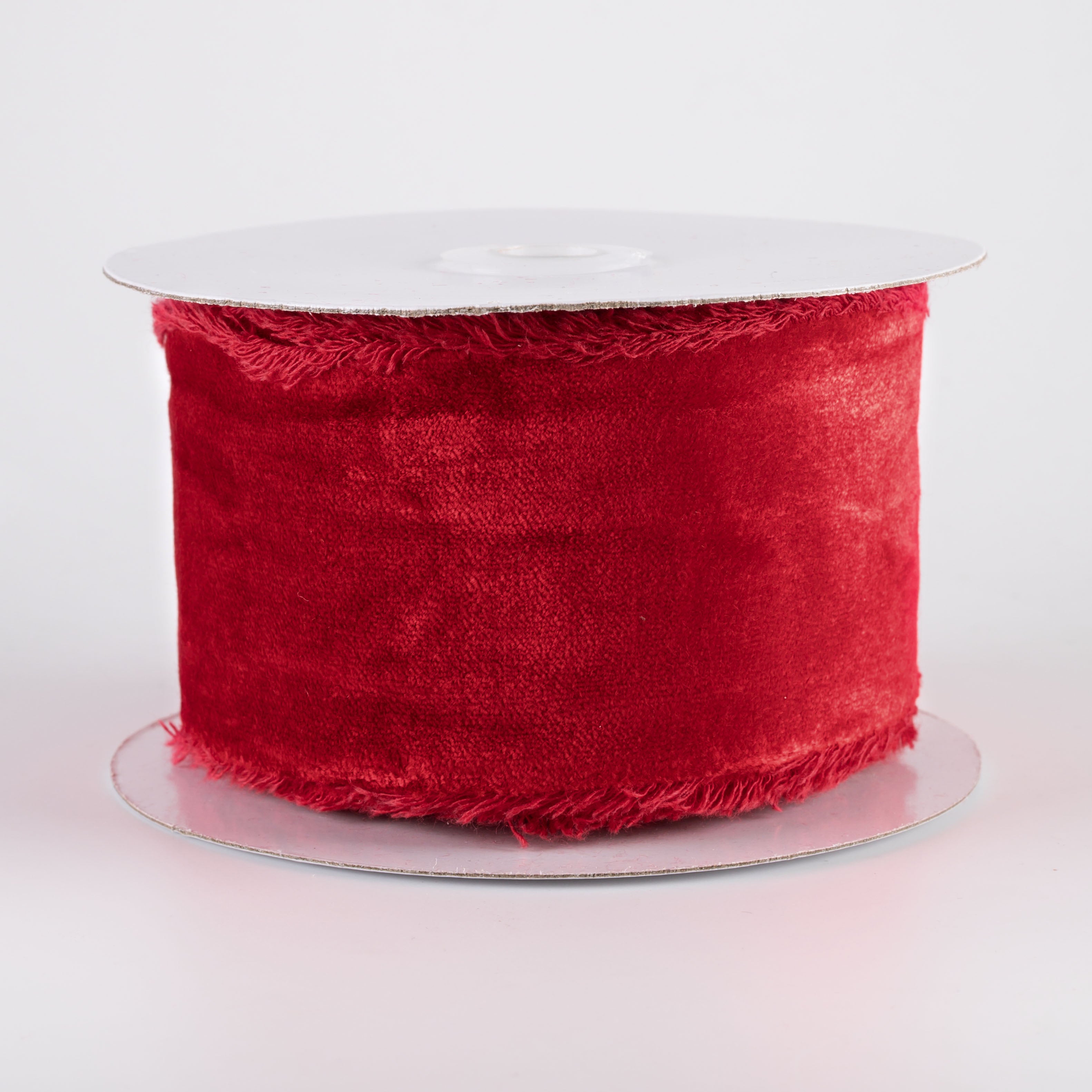 2.5" Frayed Edge Unwired Velvet Ribbon: Red (10 Yards) Item Number: RN591224
