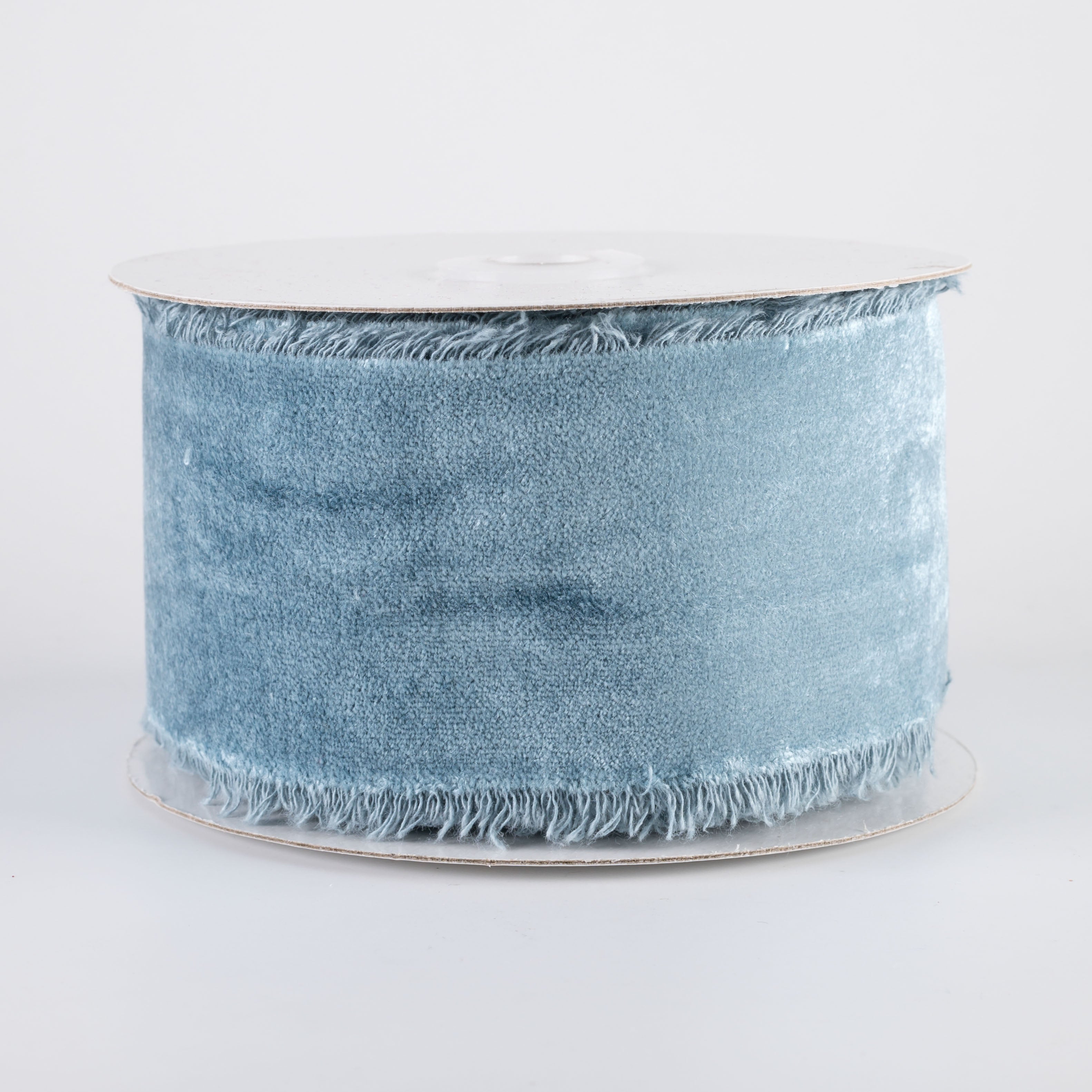 2.5" Frayed Edge Unwired Velvet Ribbon: Smoke Blue (10 Yards) Item Number: RN5912A7