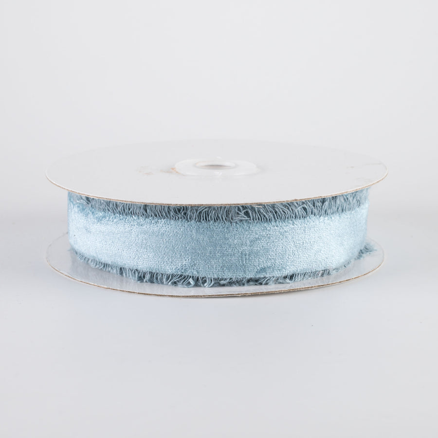 1" Frayed Edge Unwired Velvet Ribbon: Smoke Blue (10 Yards)