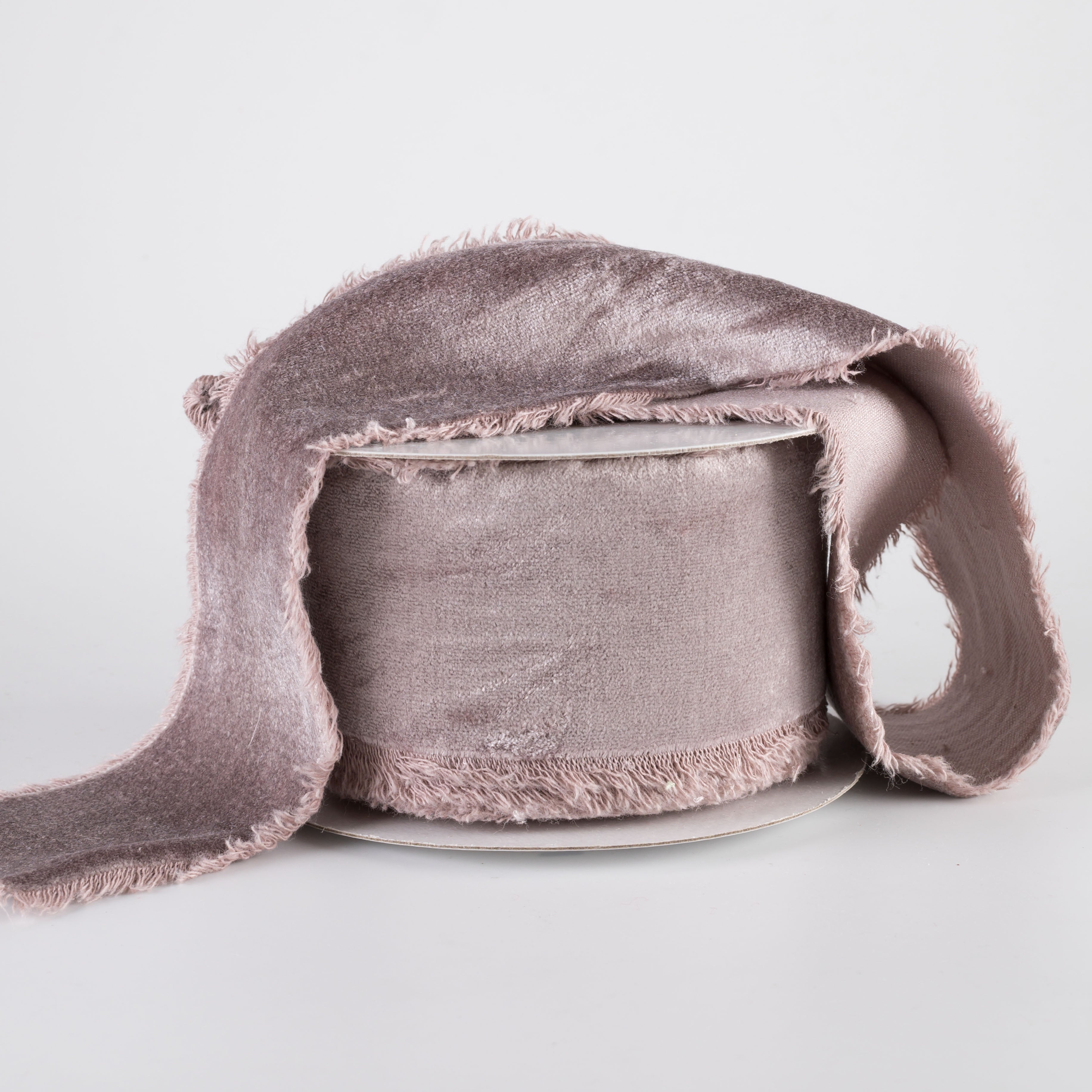 2.5" Frayed Edge Unwired Velvet Ribbon: Taupe (10 Yards) Lifestyle Photo