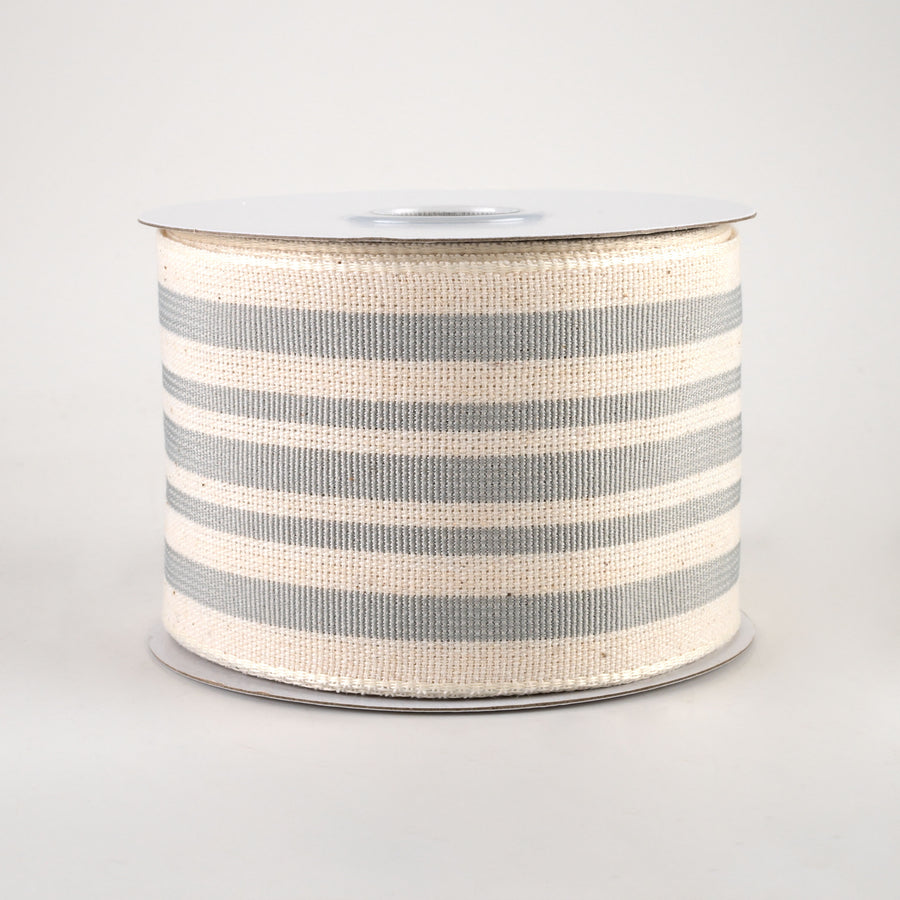 2.5" French Ticking Stripe Ribbon: Ivory & Grey (10 Yards)