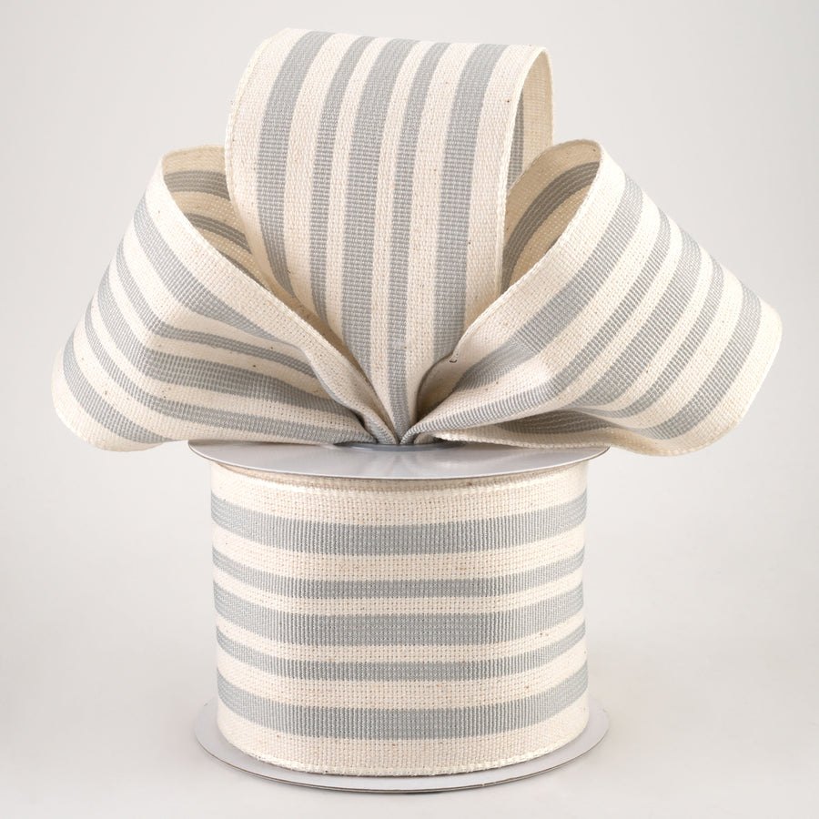 2.5" French Ticking Stripe Ribbon: Ivory & Grey (10 Yards) Lifestyle Photo