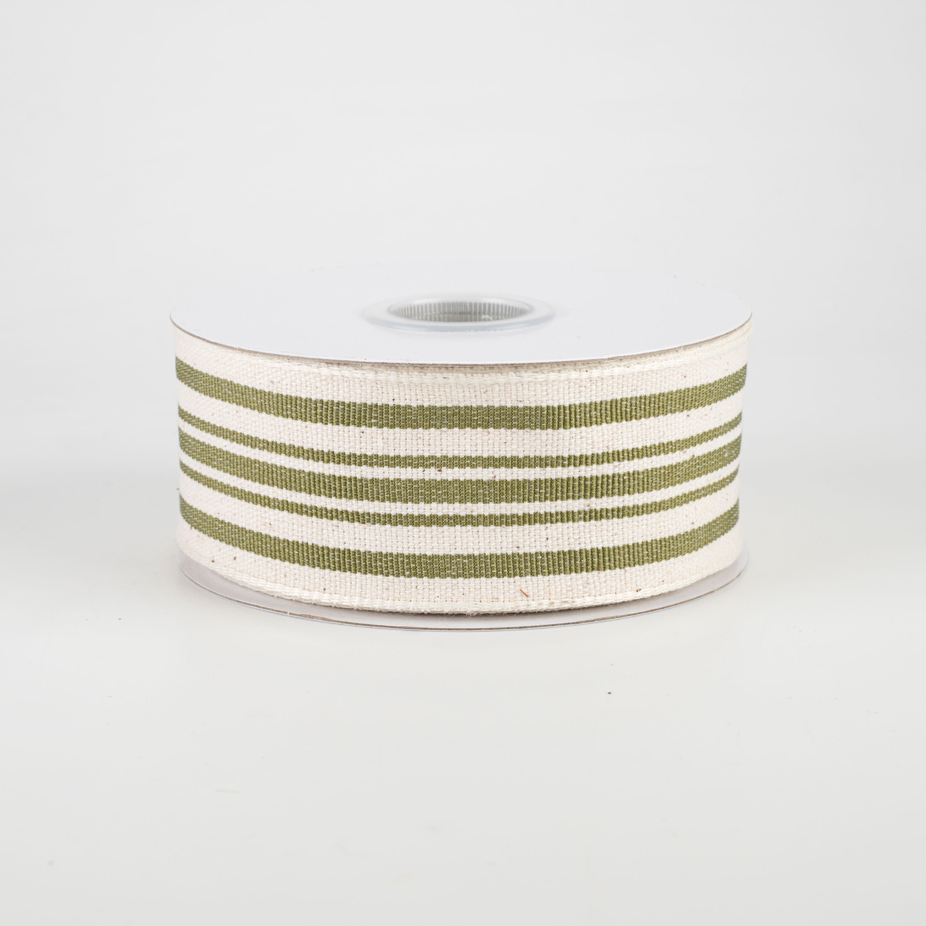 1.5" French Ticking Stripe Ribbon: Ivory & Moss Green (10 Yards)
