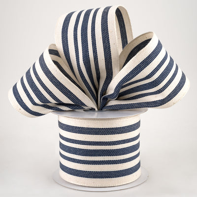 2.5" French Ticking Stripe Ribbon: Ivory & Navy (10 Yards) Lifestyle Photo