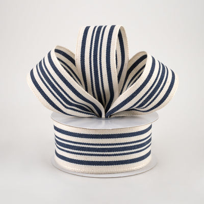 1.5" French Ticking Stripe Ribbon: Ivory & Navy (10 Yards) Lifestyle Photo