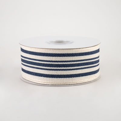 1.5" French Ticking Stripe Ribbon: Ivory & Navy (10 Yards)