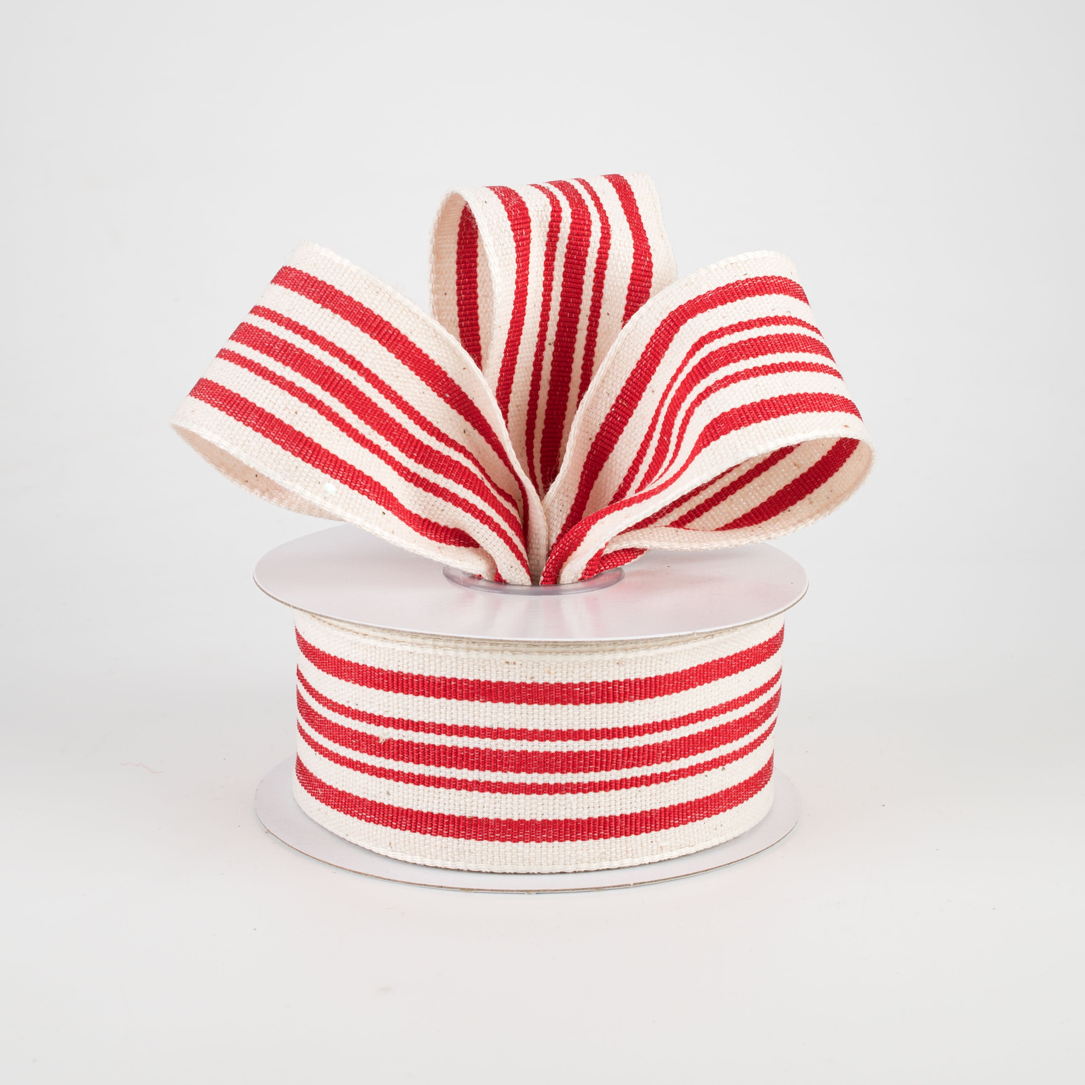 1.5" French Ticking Stripe Ribbon: Ivory & Red (10 Yards) Lifestyle Photo