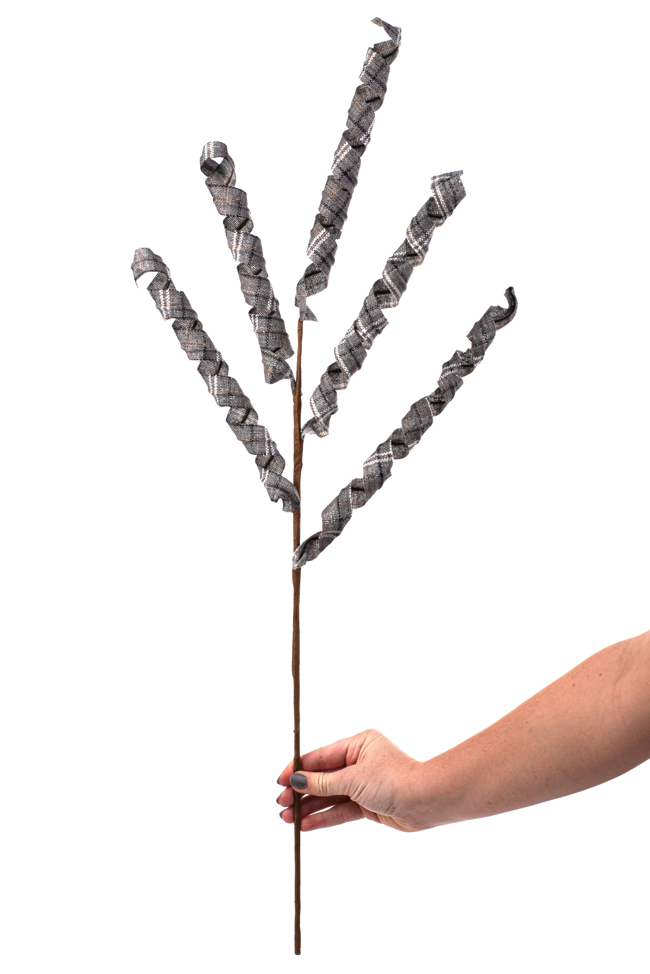 27" Frizzy Curly Spray: Grey, Brown, Black, White Plaid detail photo 3