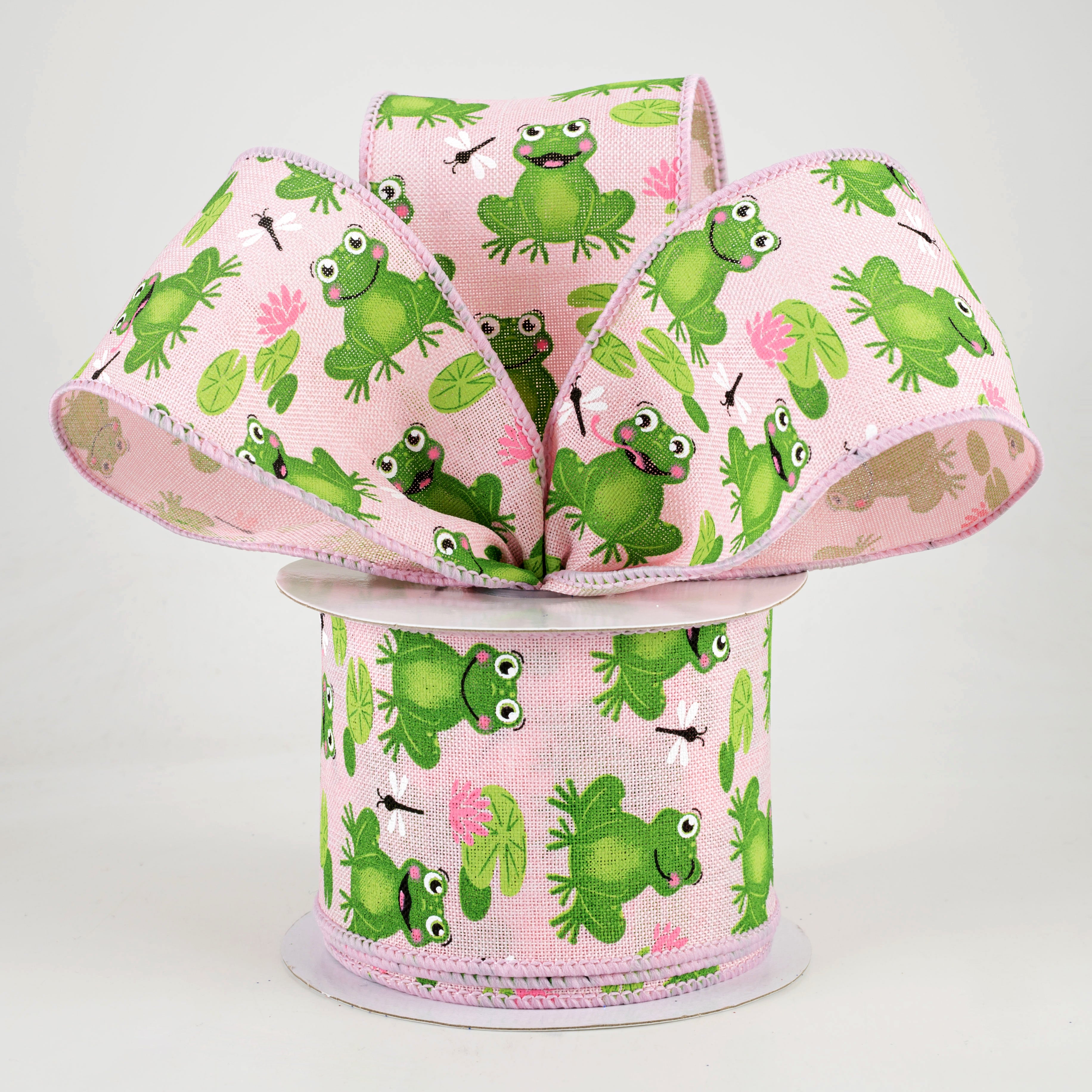 2.5" Frogs, Lily Pads, Dragon Flies Ribbon: Pale Pink (10 Yards) Lifestyle Photo