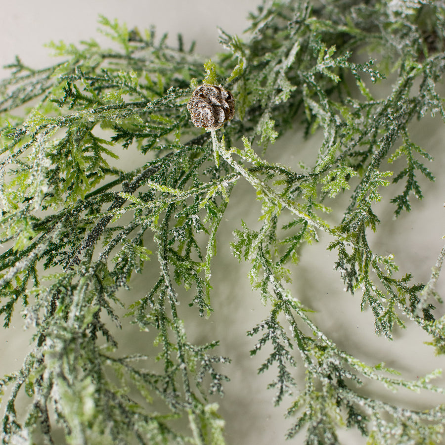6' Frosted Cedar Hanging Pine Garland detail photo 3