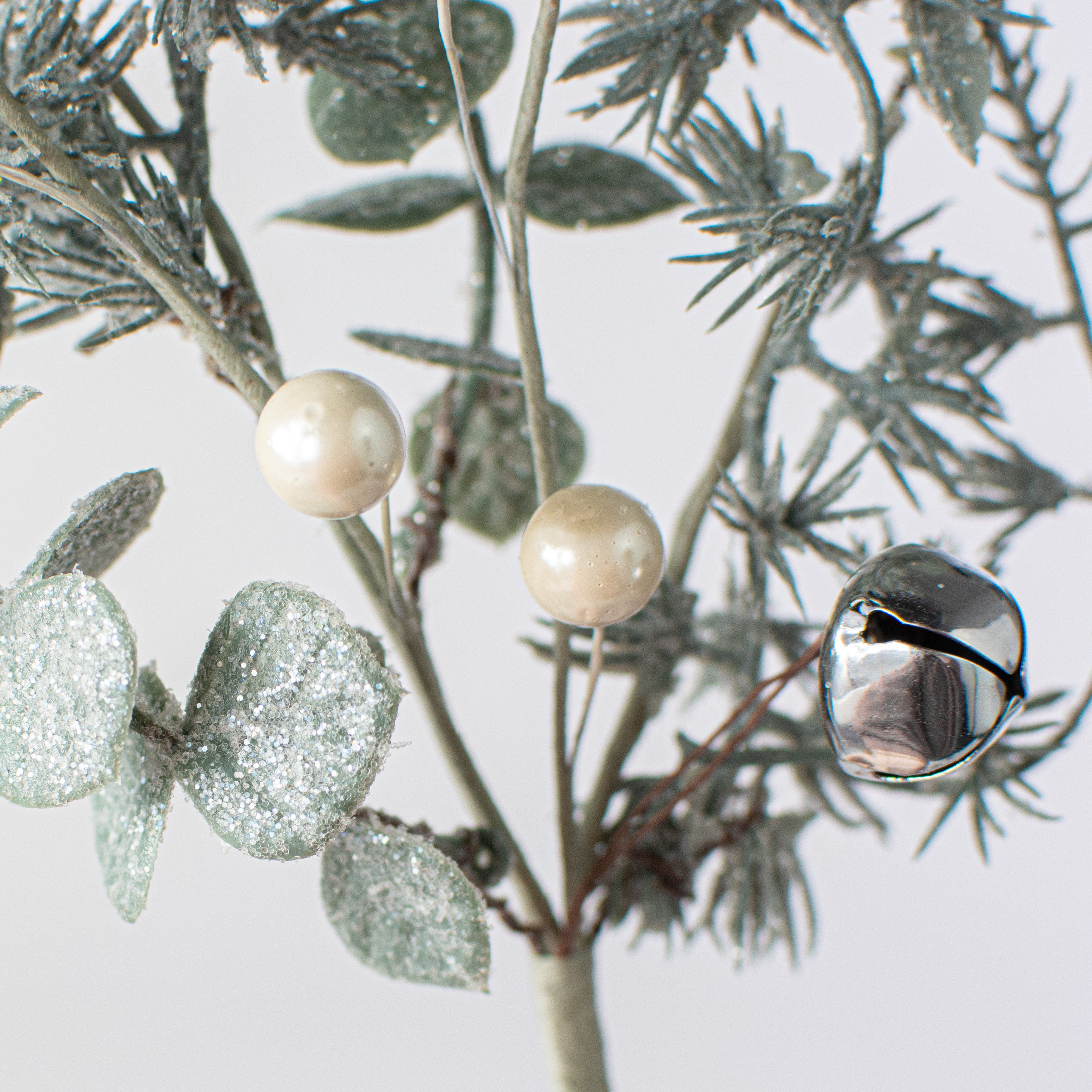 12" Frosted Eucalyptus, Pine, White Berries, Bell Pick Lifestyle Photo
