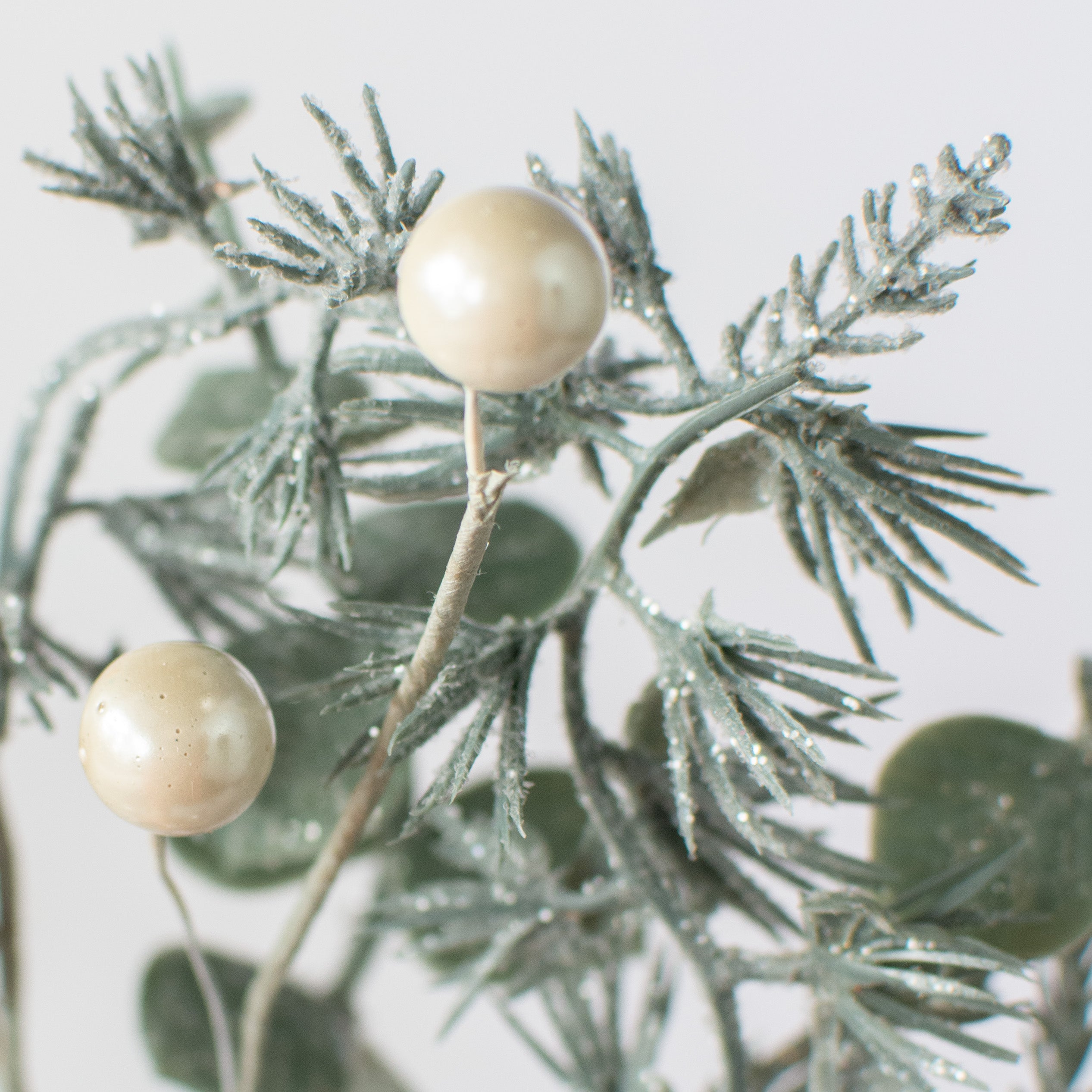 12" Frosted Eucalyptus, Pine, White Berries, Bell Pick detail photo 4