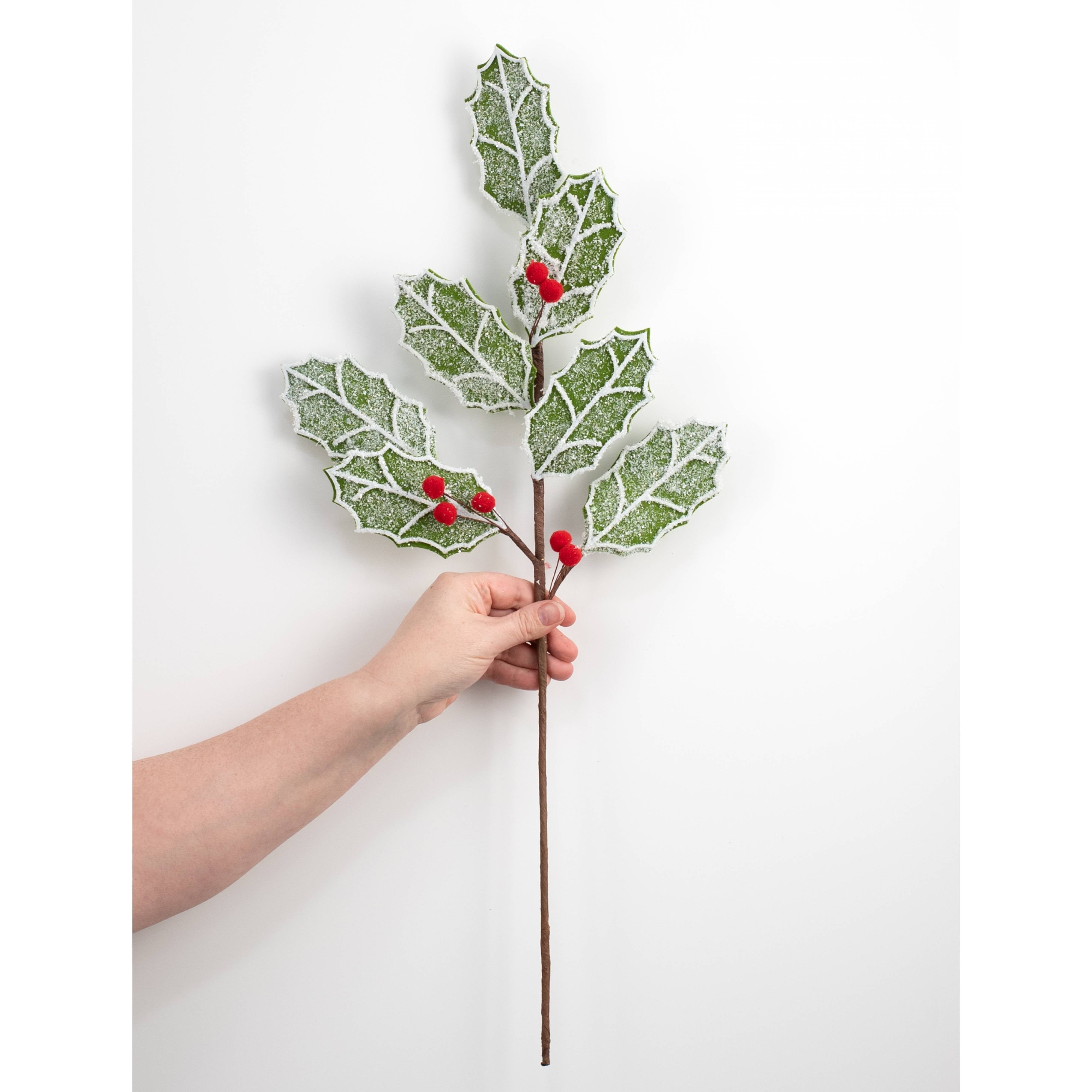 25" Frosted Felt Holly Spray detail photo 3
