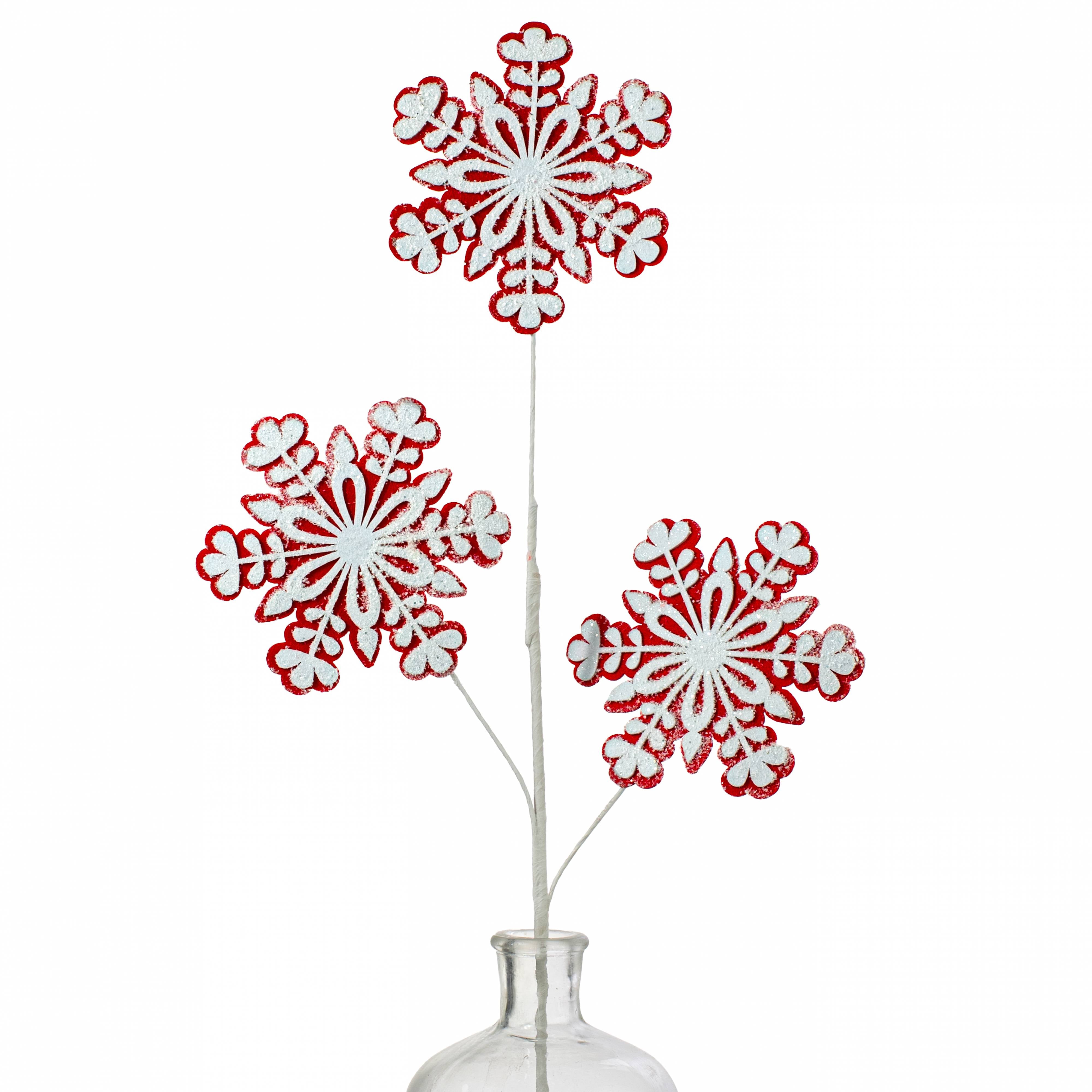 26" Frosted Felt Snowflakes Spray: Red & White Item Number: 32275