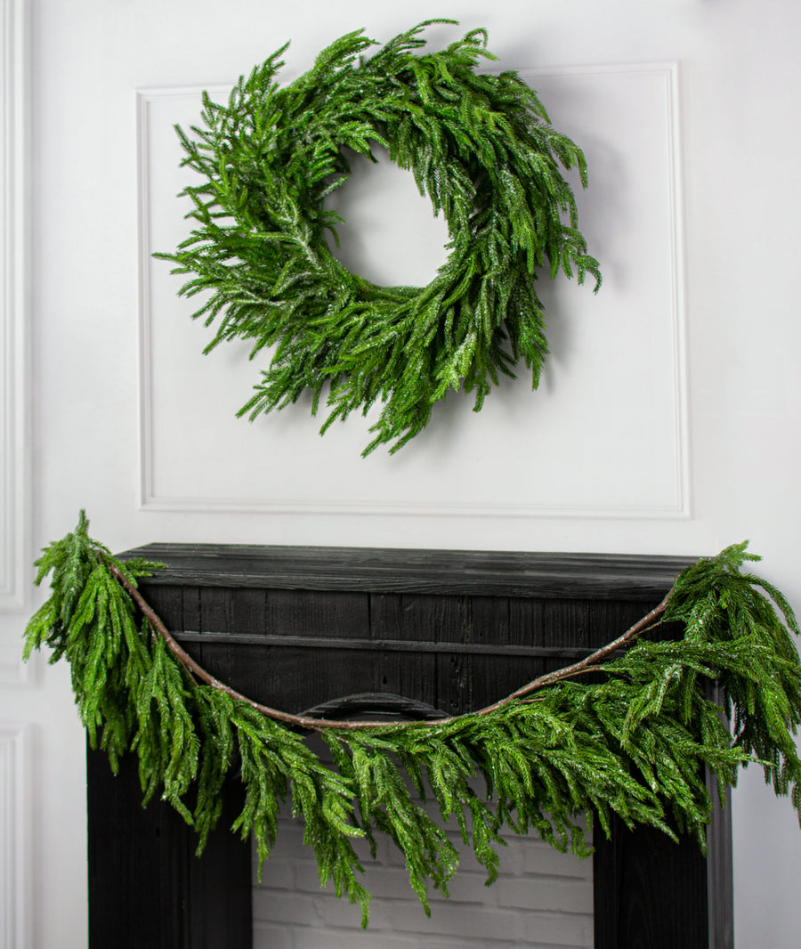 70" Frosted Fir Pine Garland detail photo 3