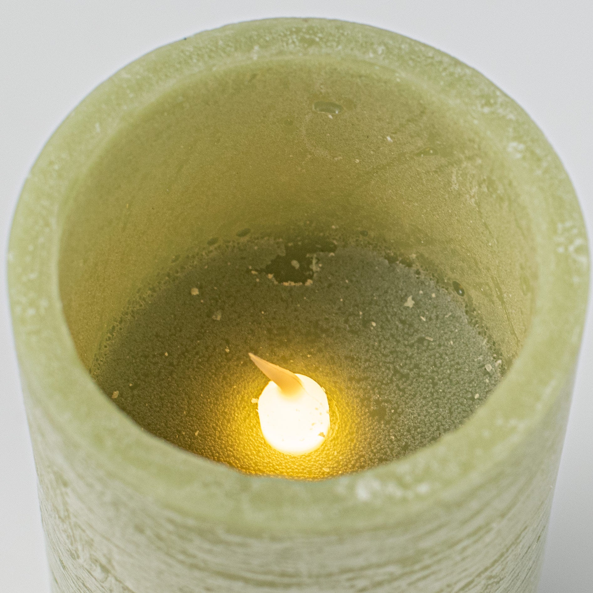 6" Frosted Flameless Candle: Moss Green detail photo 4