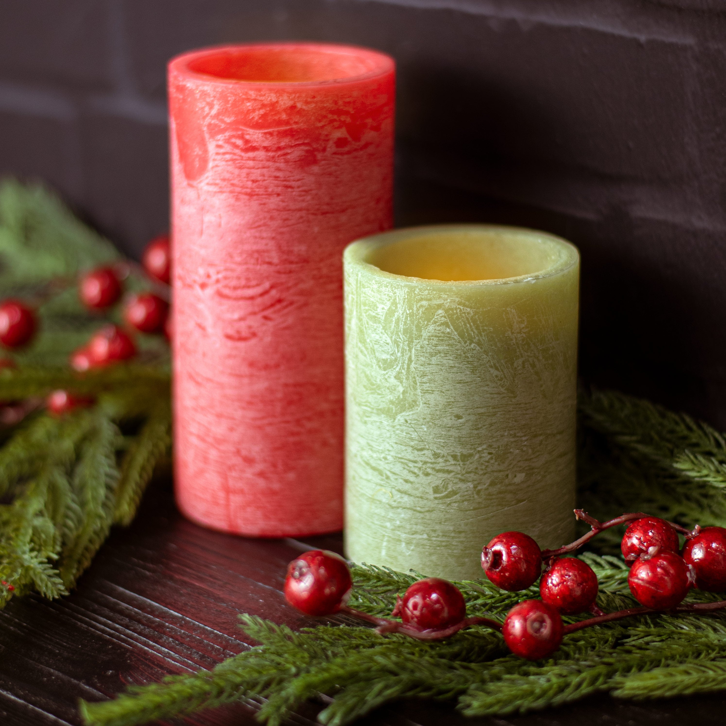 6" Frosted Flameless Candle: Red Lifestyle Photo