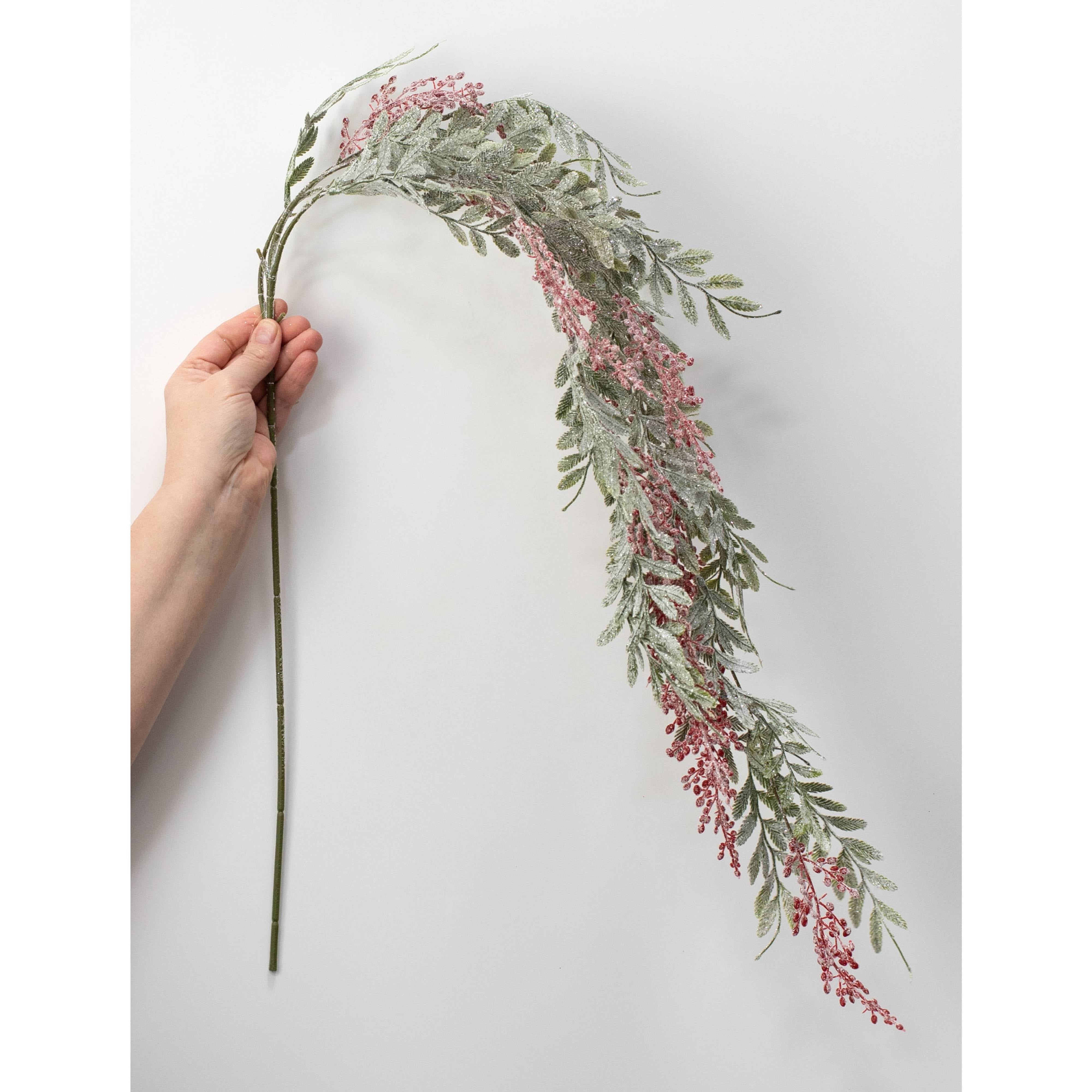 46" Frosted Glitter Hanging Pepper Berry Branch detail photo 3