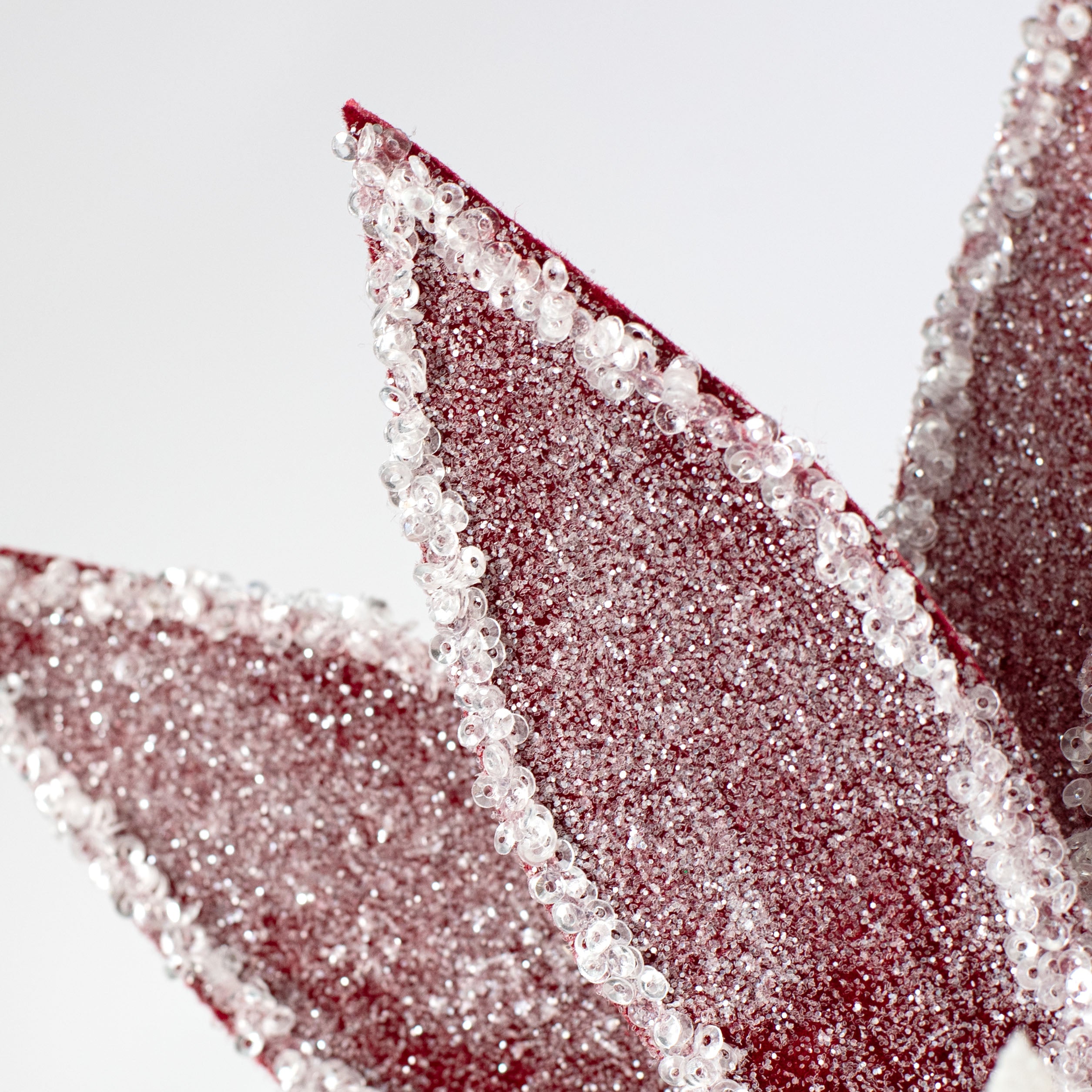 13" x 26" Frosted Poinsettia Flower Stem: Burgundy Red detail photo 4