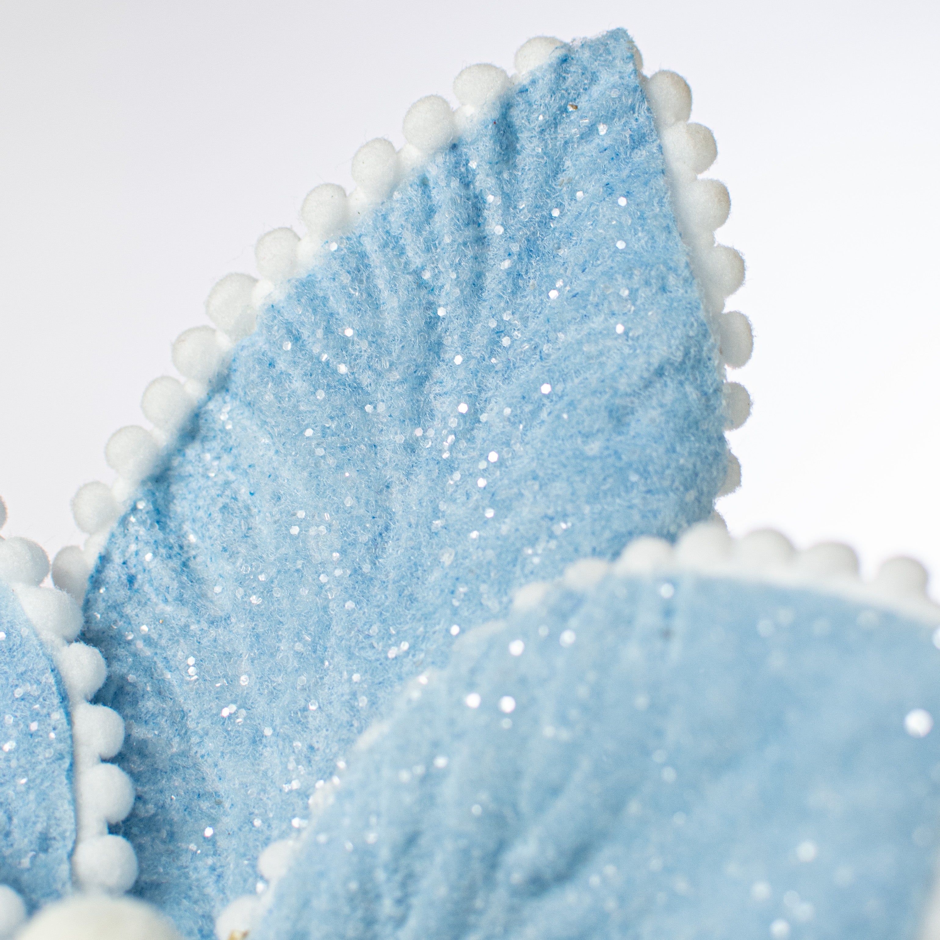 13" Frosted Poinsettia Pick: Blue & White detail photo 4