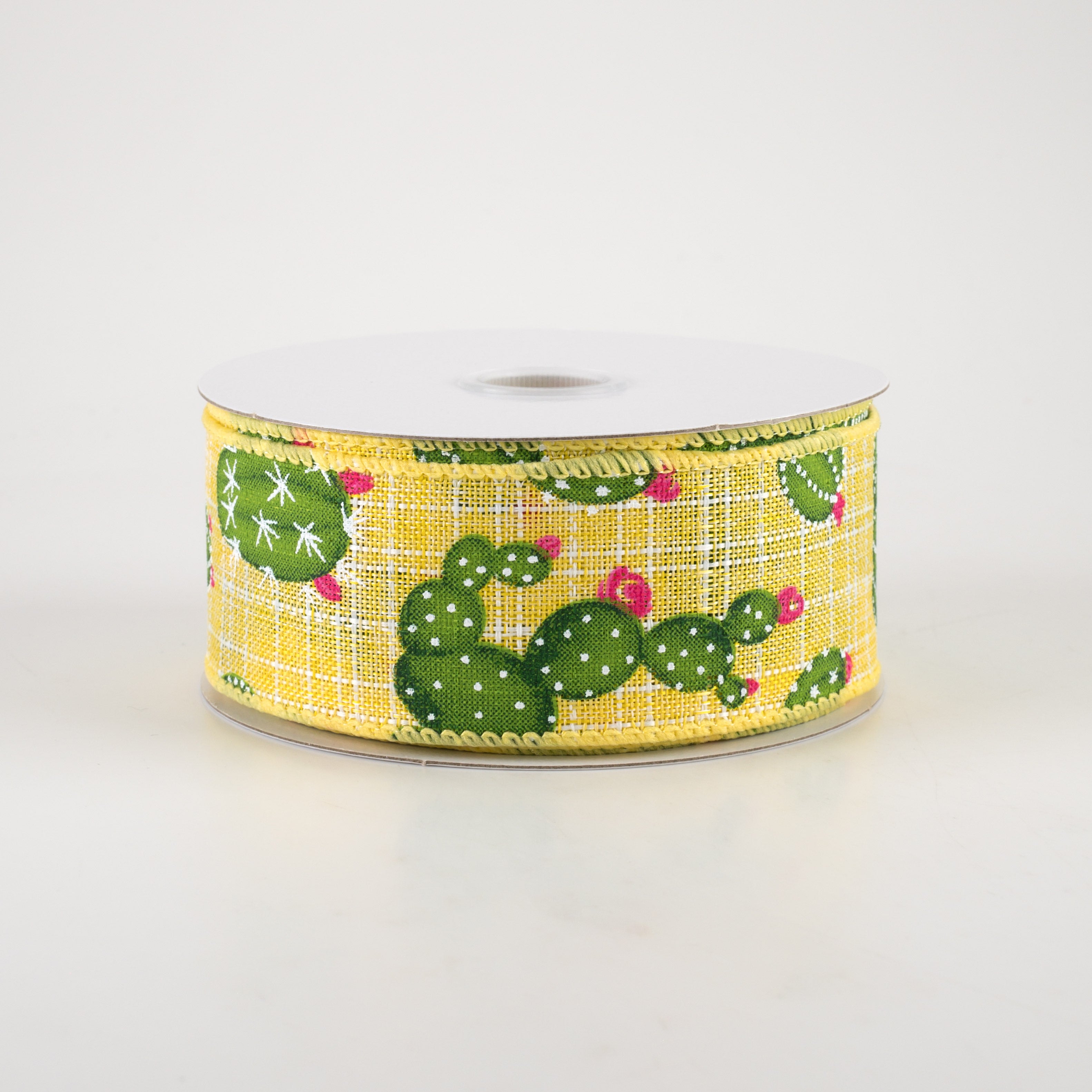 1.5" Fuchsia Flower Cactus Ribbon: Yellow (10 Yards) Item Number: 41249-09-22