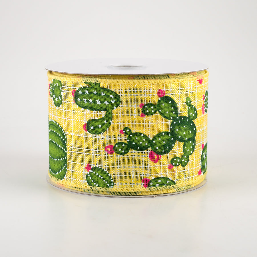 2.5" Fuchsia Flower Cactus Ribbon: Yellow (10 Yards) Item Number: 41249-40-22