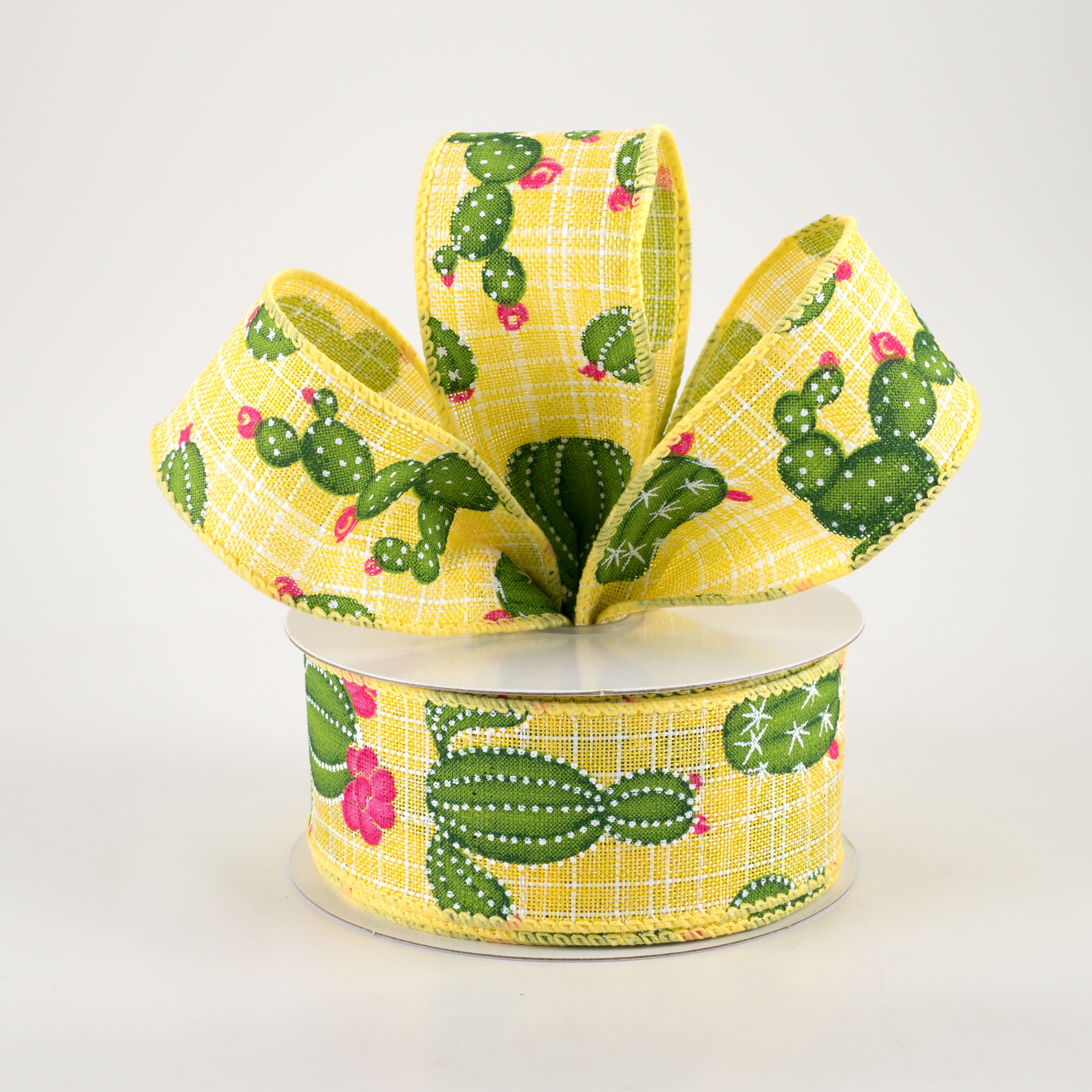 1.5" Fuchsia Flower Cactus Ribbon: Yellow (10 Yards) Lifestyle Photo