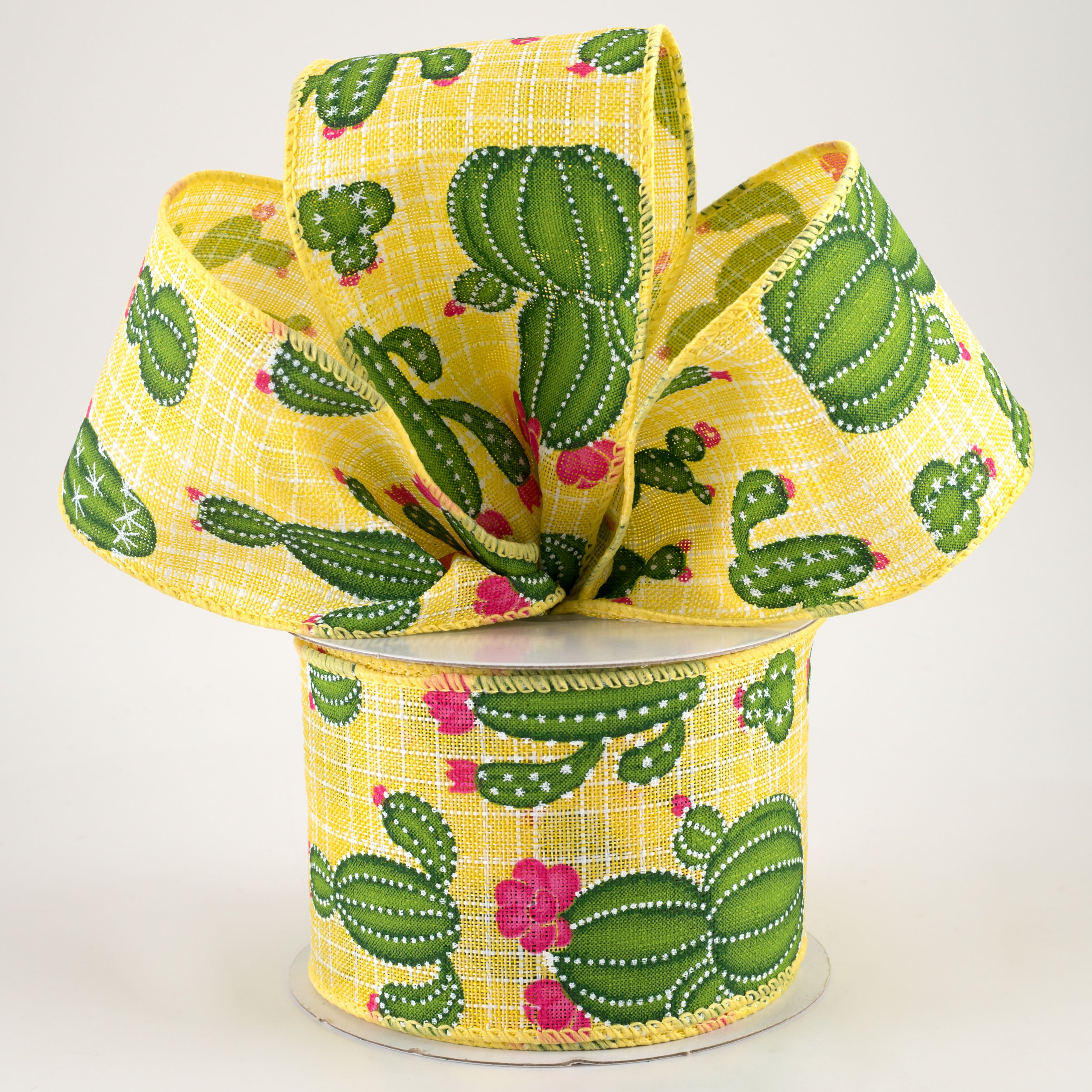 2.5" Fuchsia Flower Cactus Ribbon: Yellow (10 Yards) Lifestyle Photo