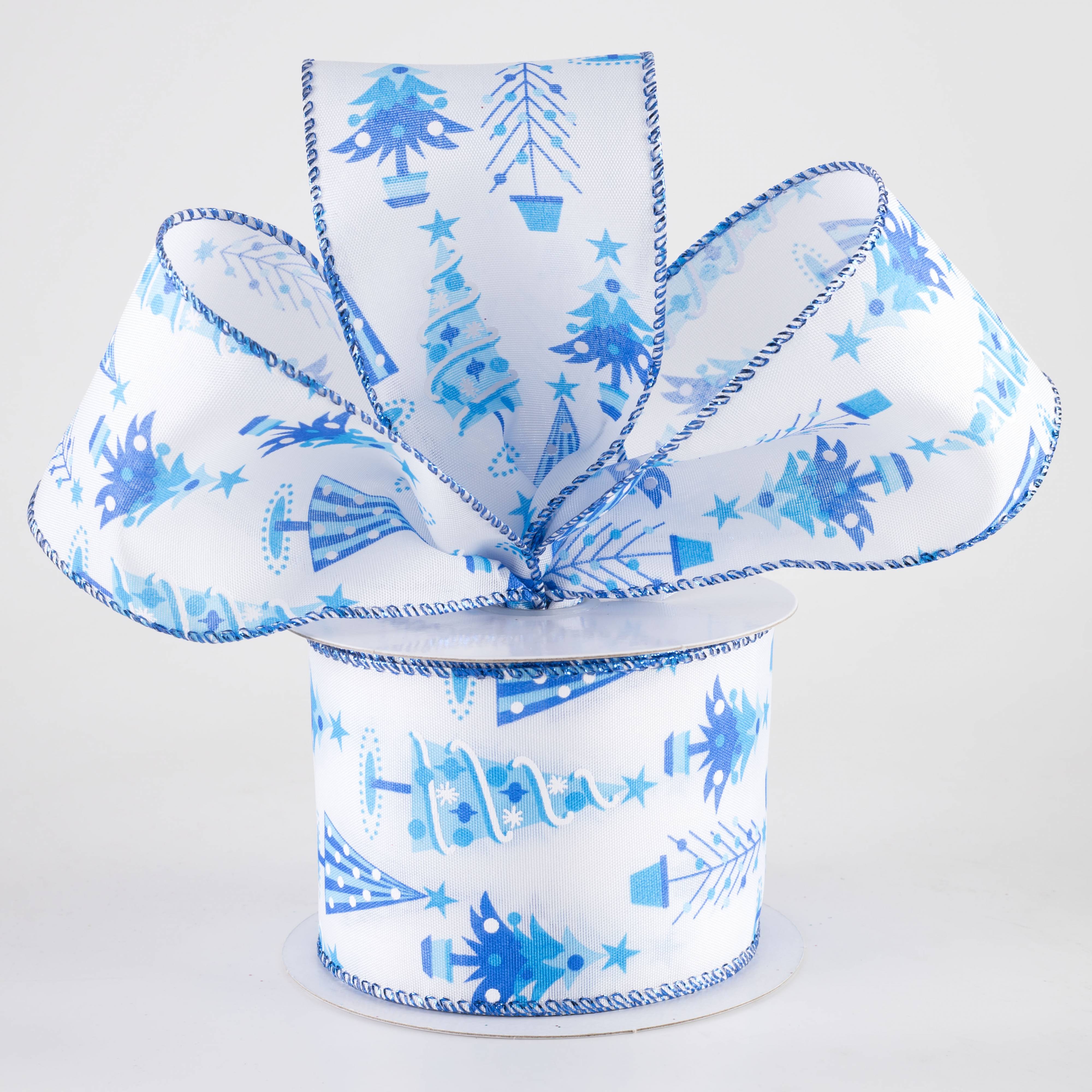 2.5" Fun Christmas Trees Ribbon: Shades of Blue (10 Yards) Lifestyle Photo