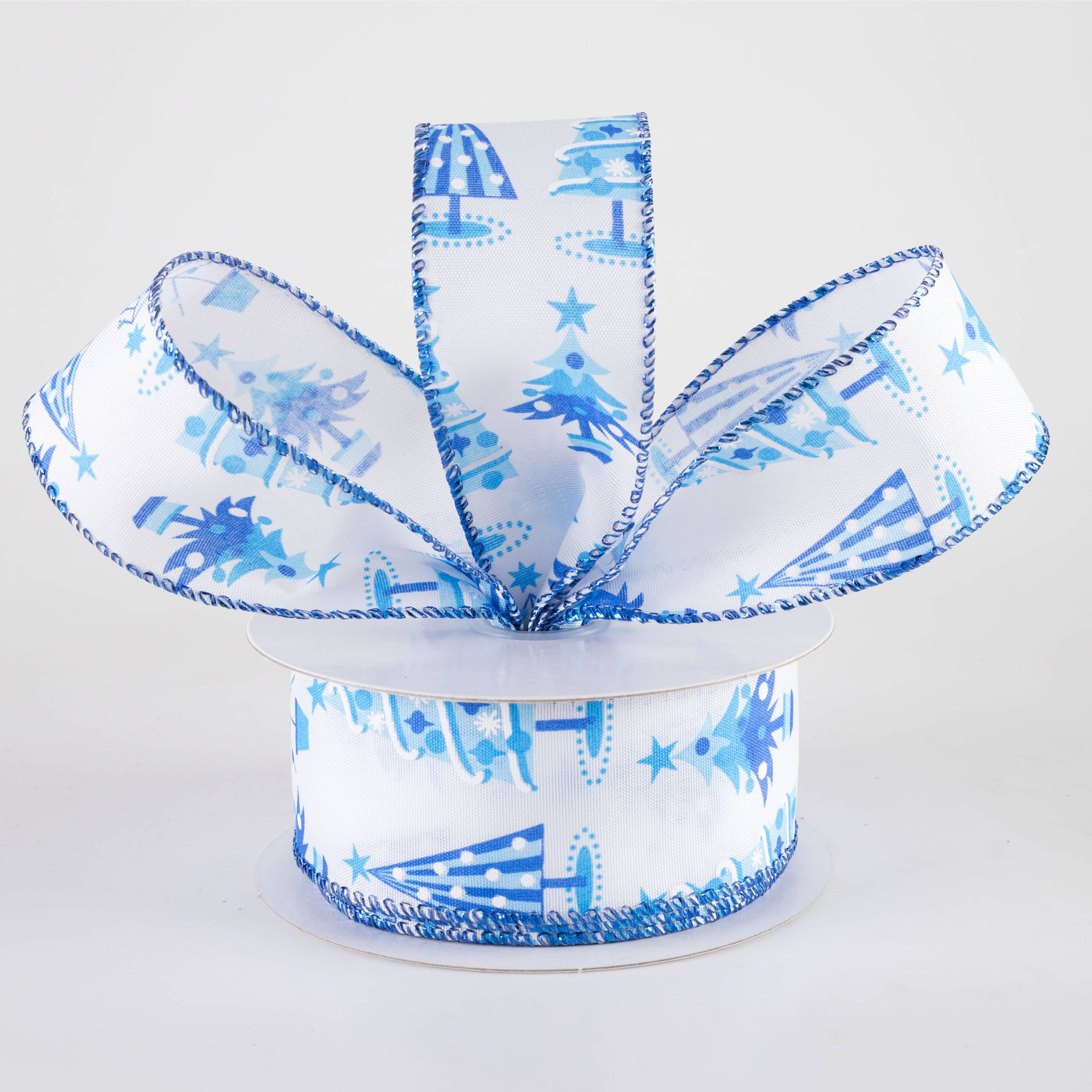 1.5" Fun Christmas Trees Ribbon: Shades of Blue (10 Yards) Lifestyle Photo