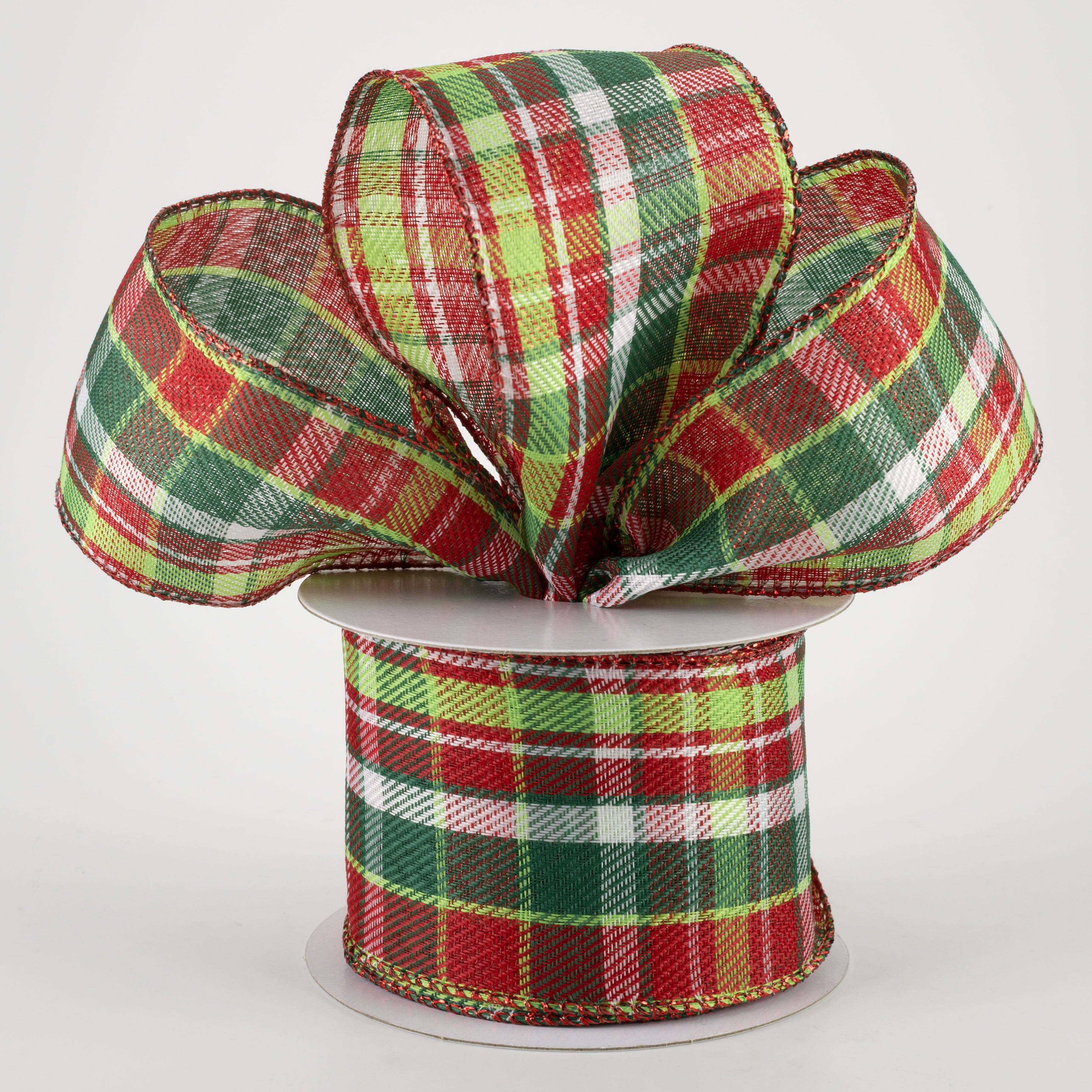2.5" Funzy Plaid Ribbon: Lime, White, Red, Emerald (10 Yards) Lifestyle Photo