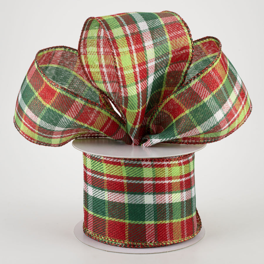 2.5" Funzy Plaid Ribbon: Lime, White, Red, Emerald (10 Yards) Lifestyle Photo