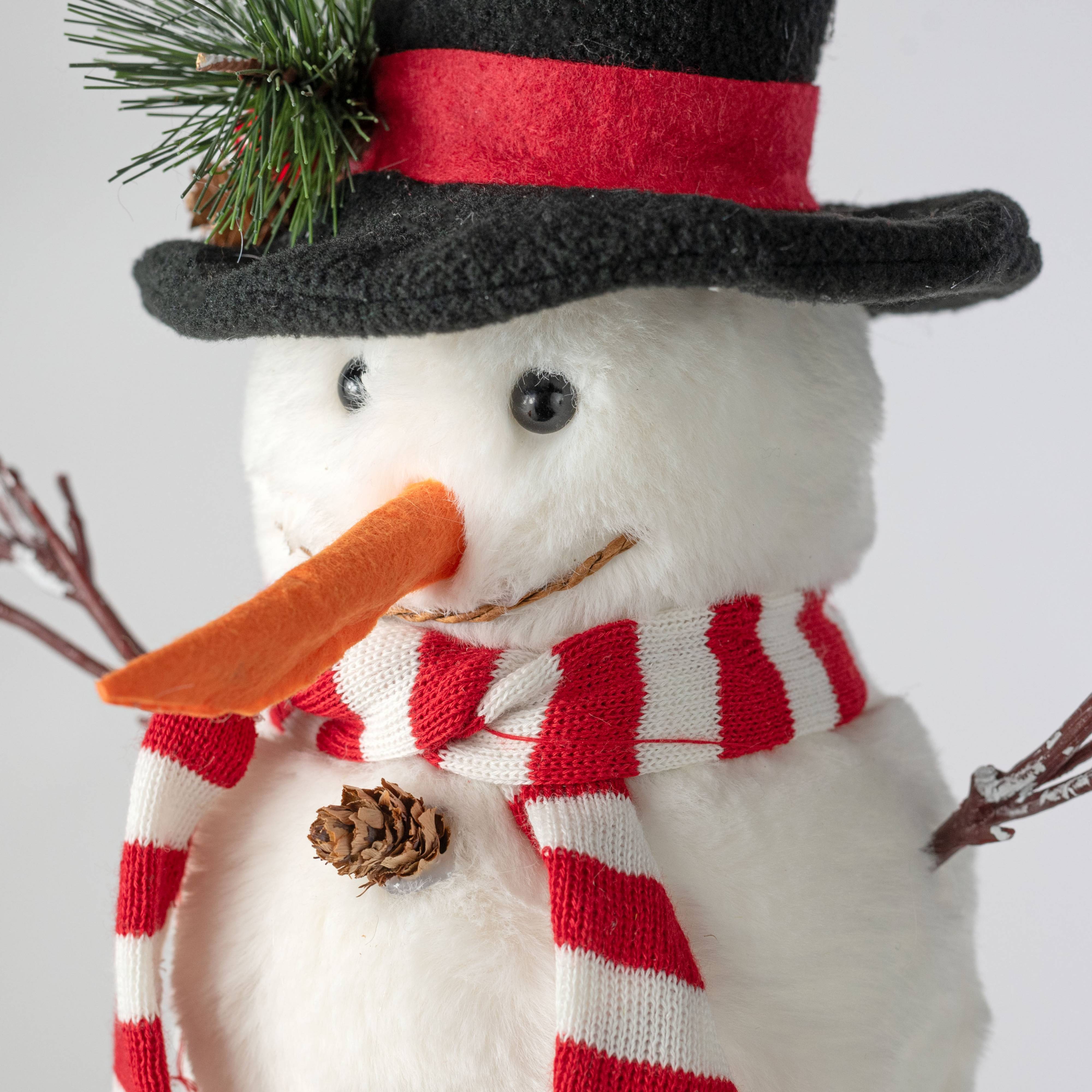 16" Fur Top Hat Snowman Figurine detail photo 4