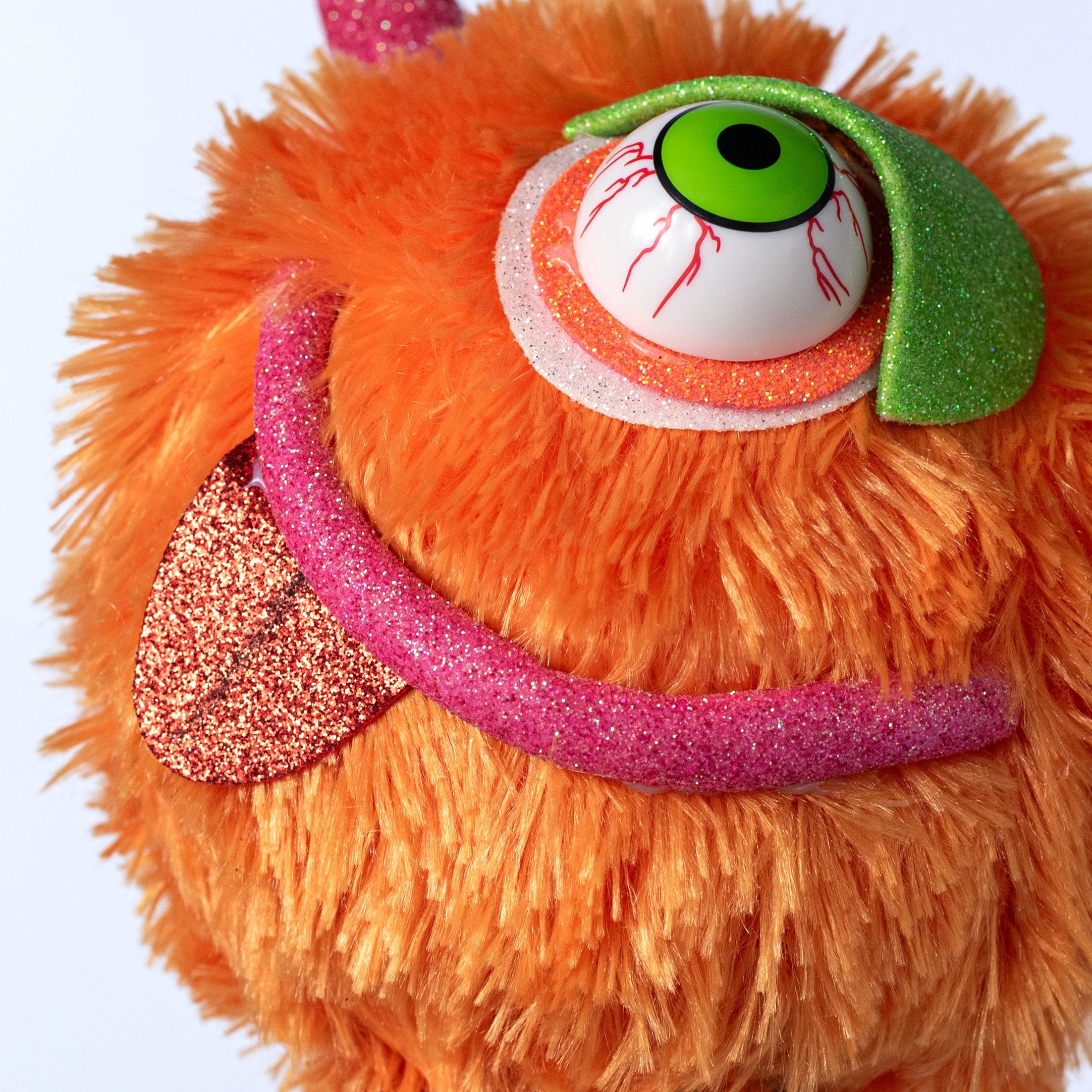 7" Furry Eyeball Monster Ornament: Orange detail photo 6