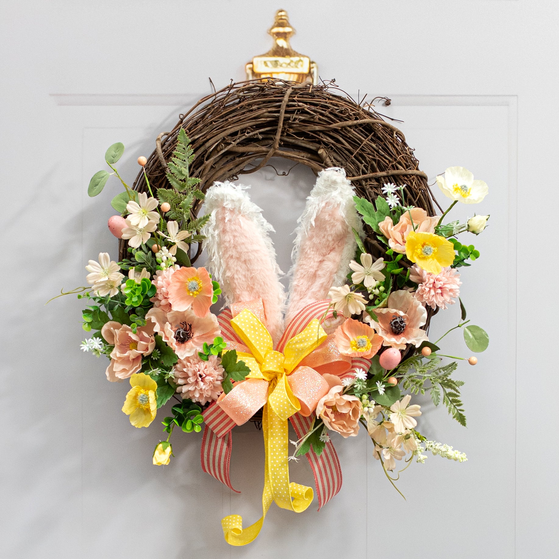 10" Furry Fabric Bunny Ears Wreath Accent Lifestyle Photo