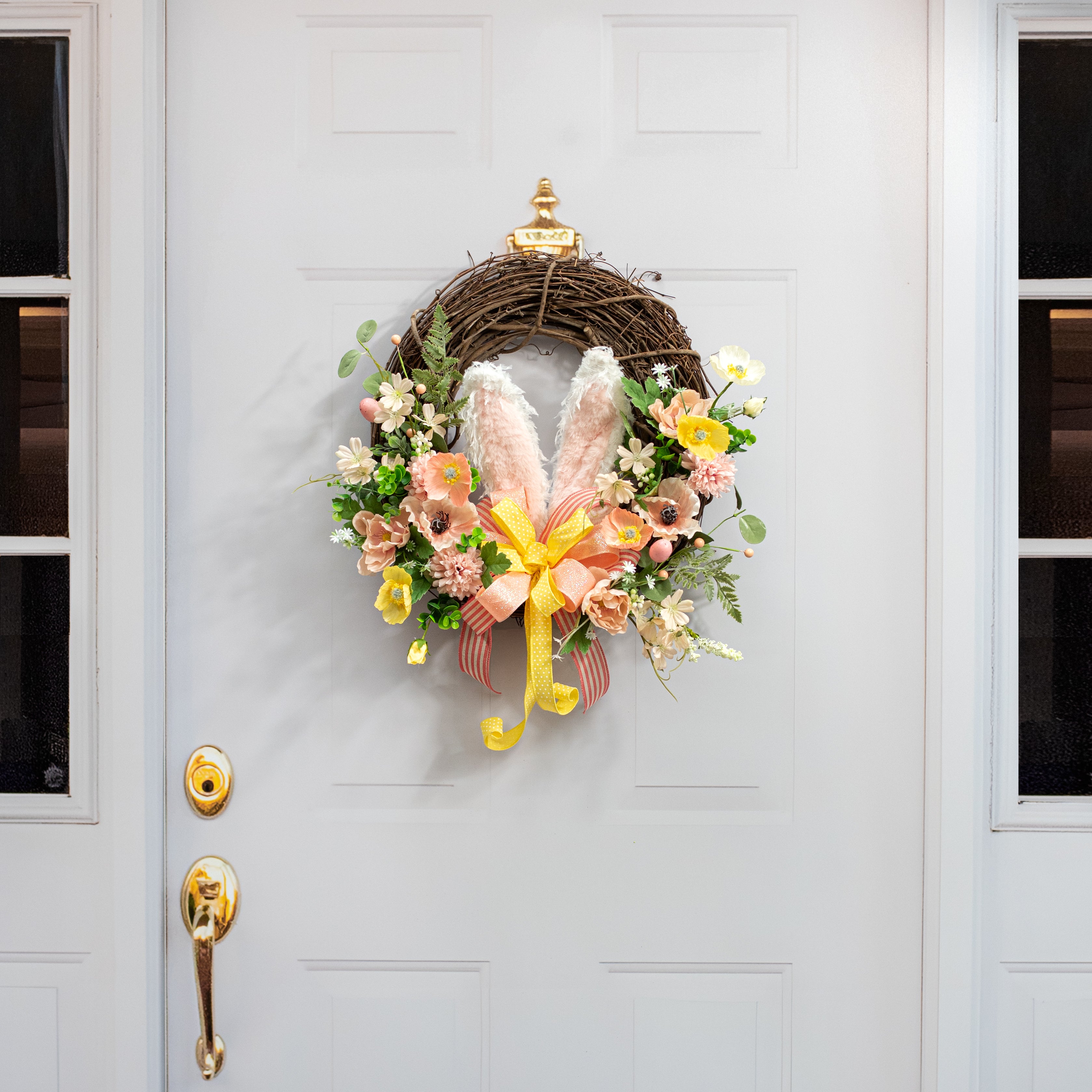10" Furry Fabric Bunny Ears Wreath Accent detail photo 4