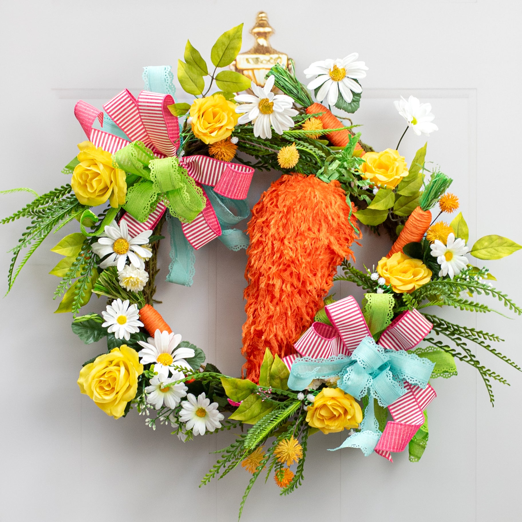 16" Furry Fabric Carrot Wreath Accent Lifestyle Photo