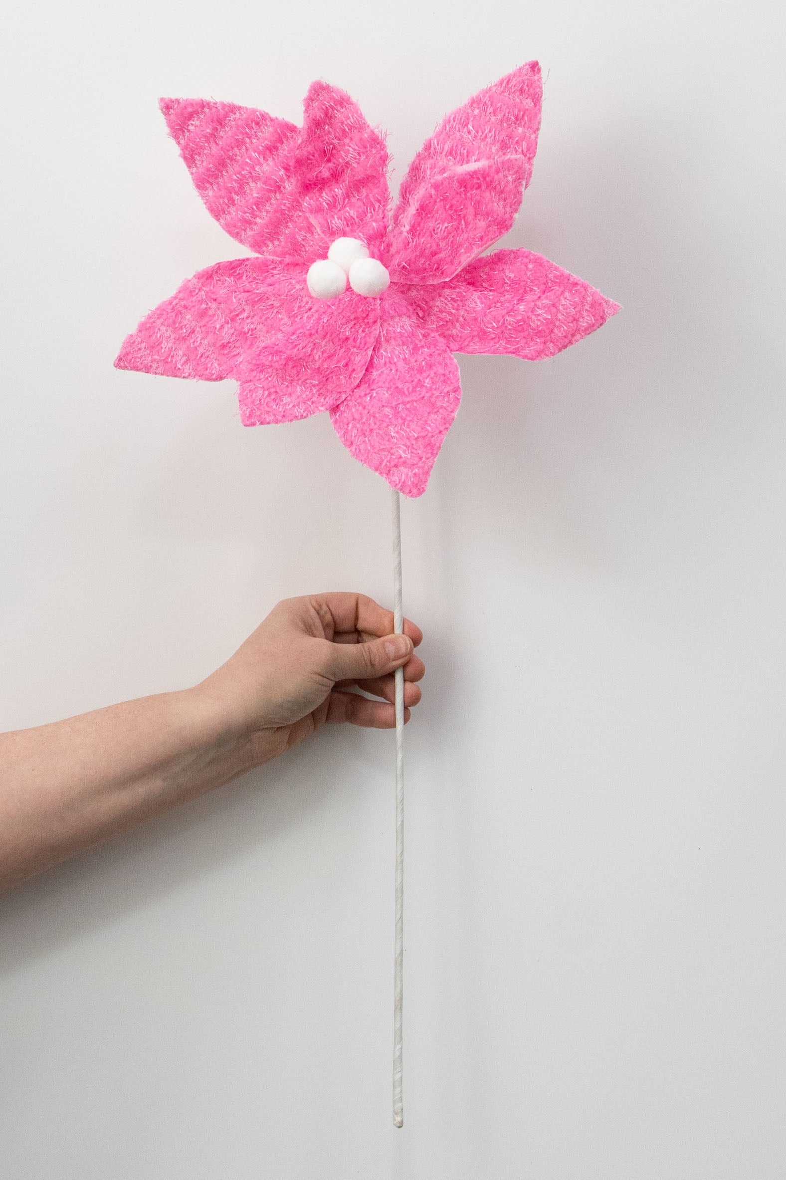 12" x 26" Furry Fabric Poinsettia Pick: Hot Pink detail photo 3