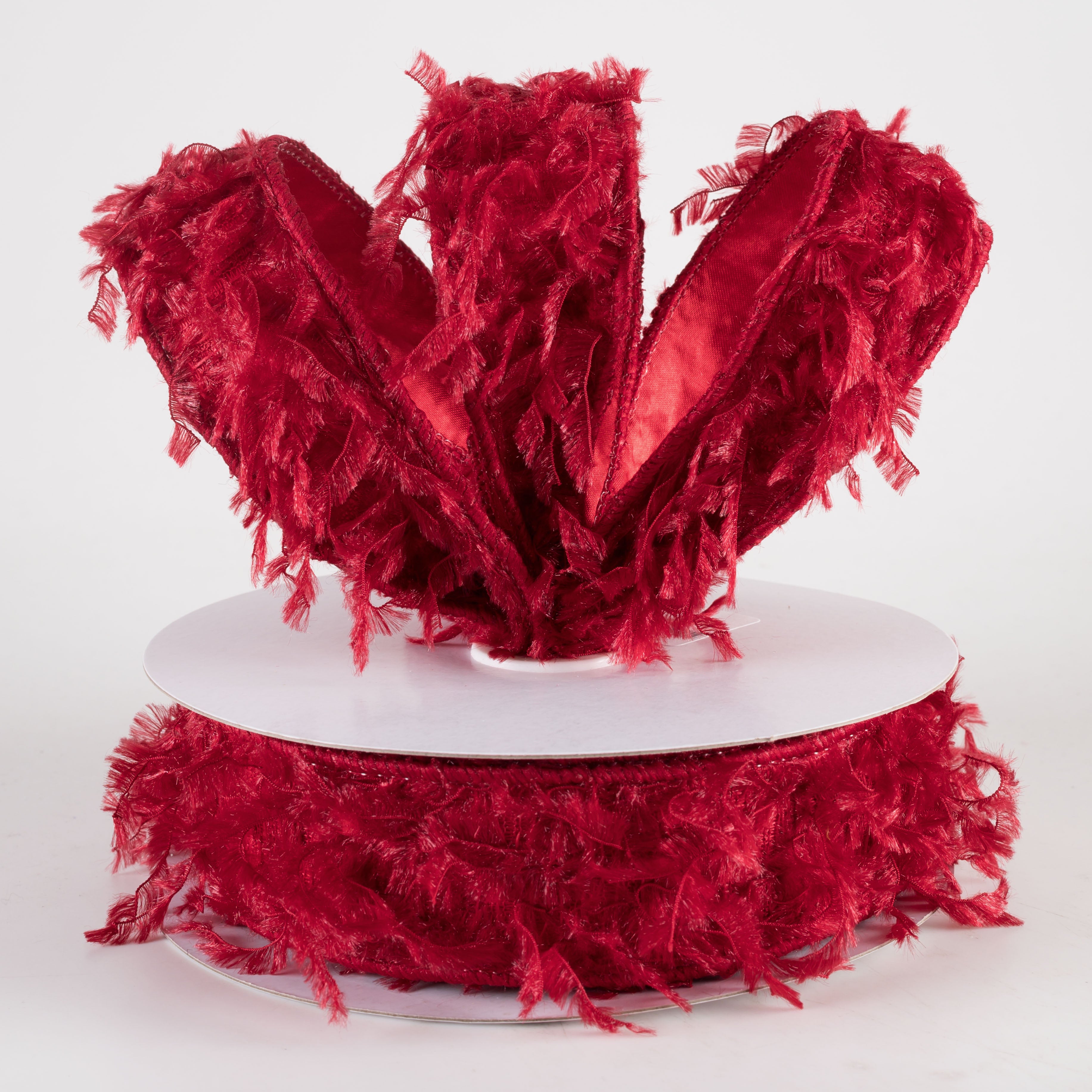 1.5" Furry Fabric Ribbon: Burgundy Brick Red (10 Yards) Lifestyle Photo