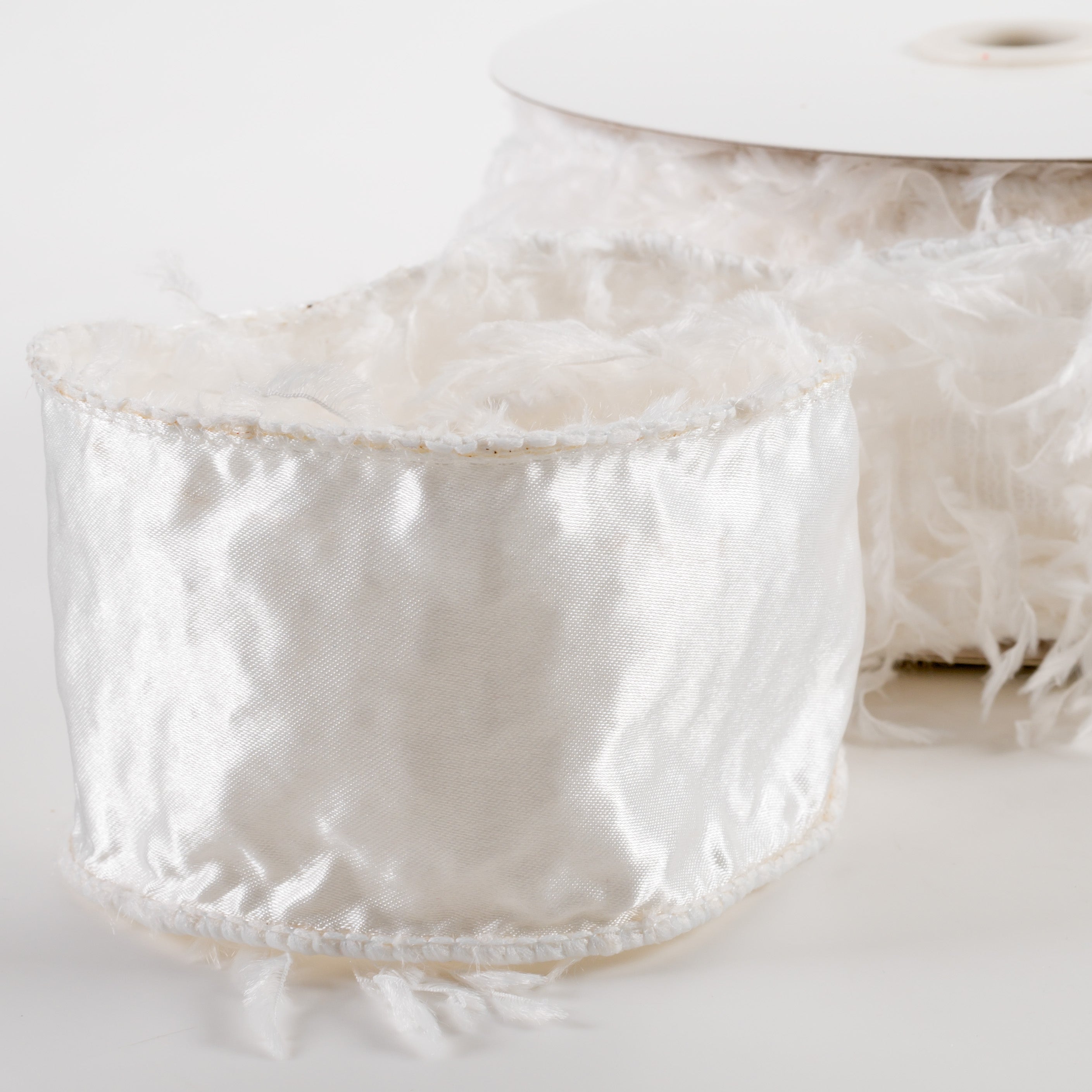 2.5" Furry Fabric Ribbon: White (10 Yards) detail photo 3