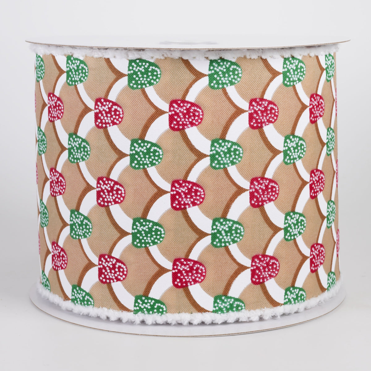 4" Fuzz Edge Gingerbread Roof & Gumdrops Ribbon: Red & Green (10 Yards) Item Number: 72513-04-17