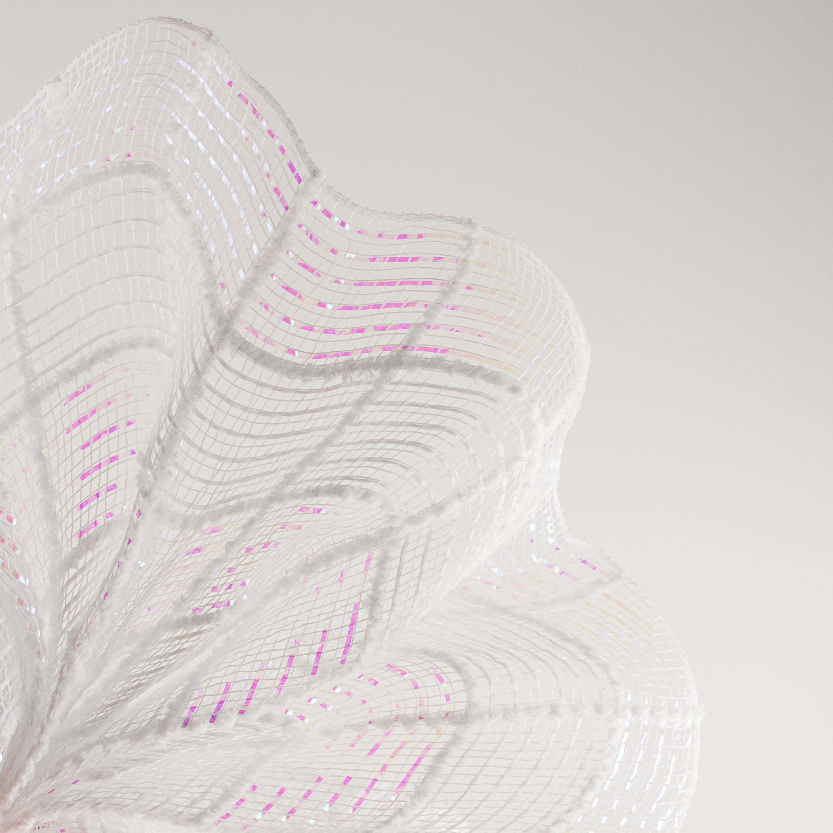 10" Fuzz Snow Check Mesh: White & Iridescent Lifestyle Photo